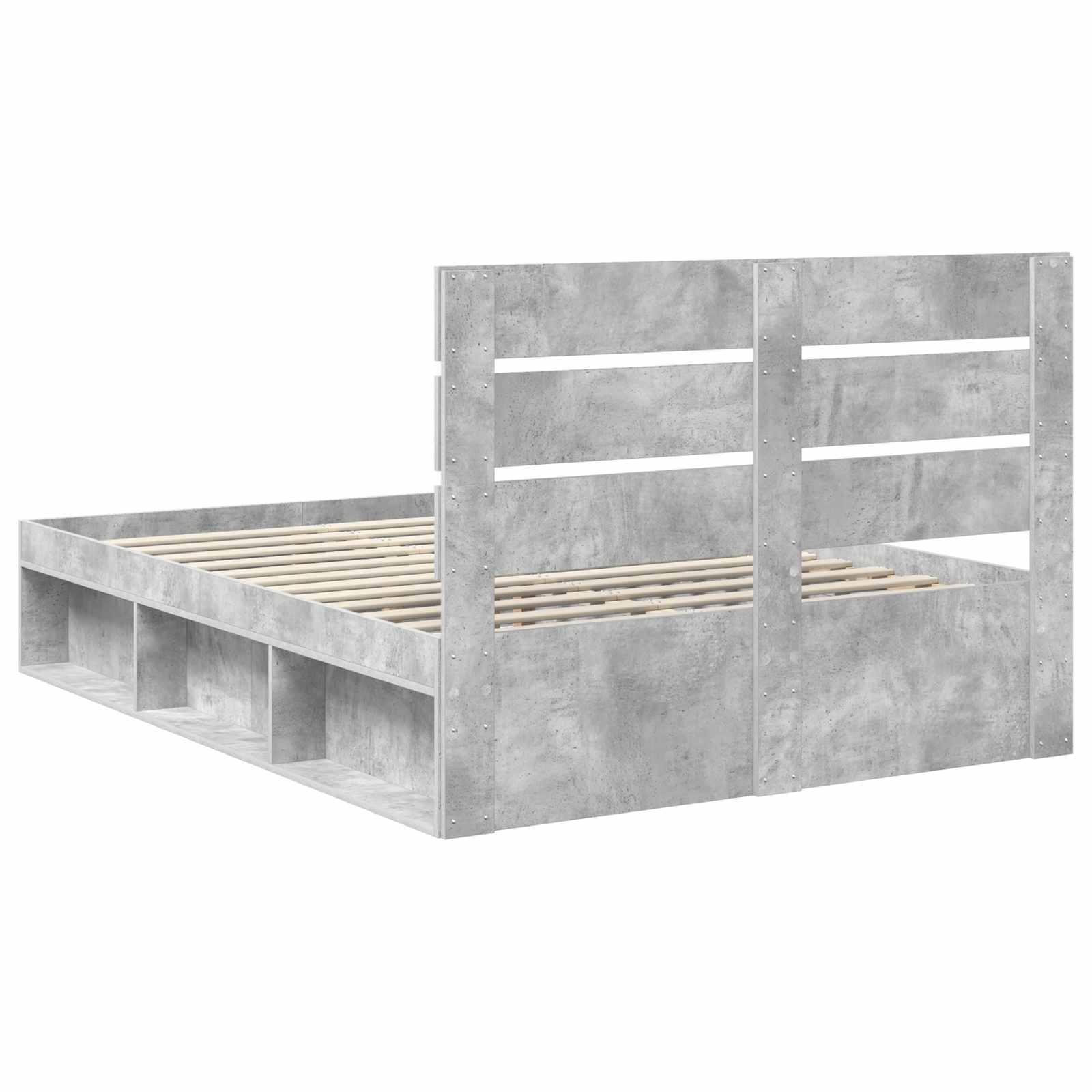 Cadre de lit avec tête de lit Béton 140 x 190 cm Pin massif - XIOS