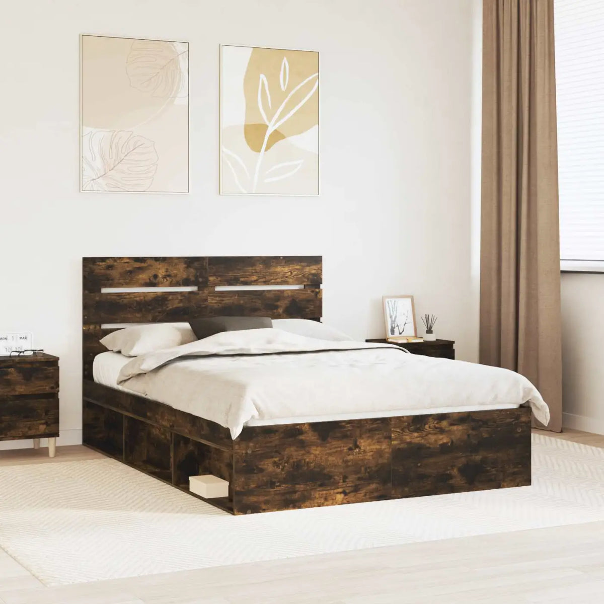 Cadre de lit Chêne fumé 140 x 190 cm Bois de pin massif - XIOS
