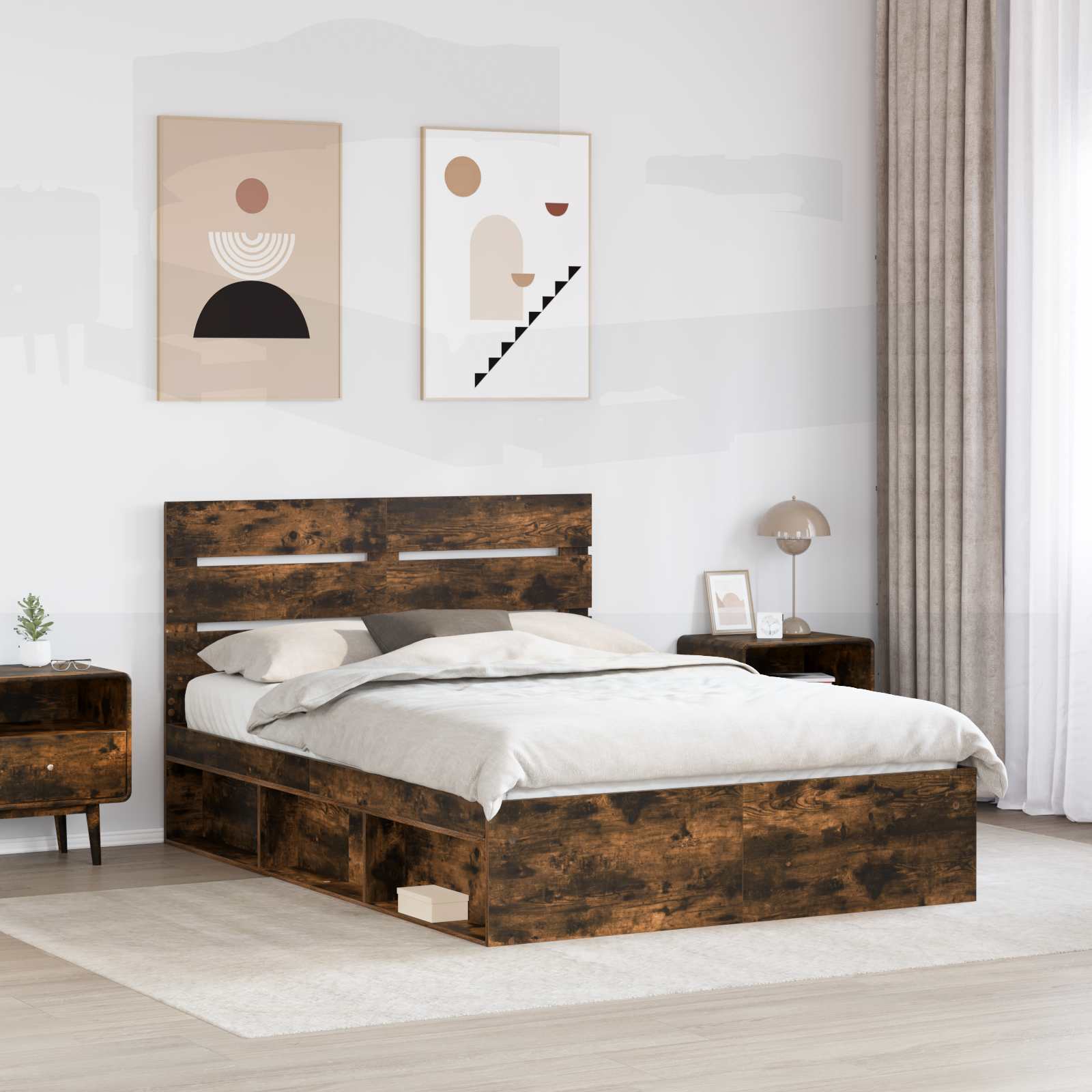 Cadre de lit Chêne fumé 140 x 190 cm Bois de pin massif