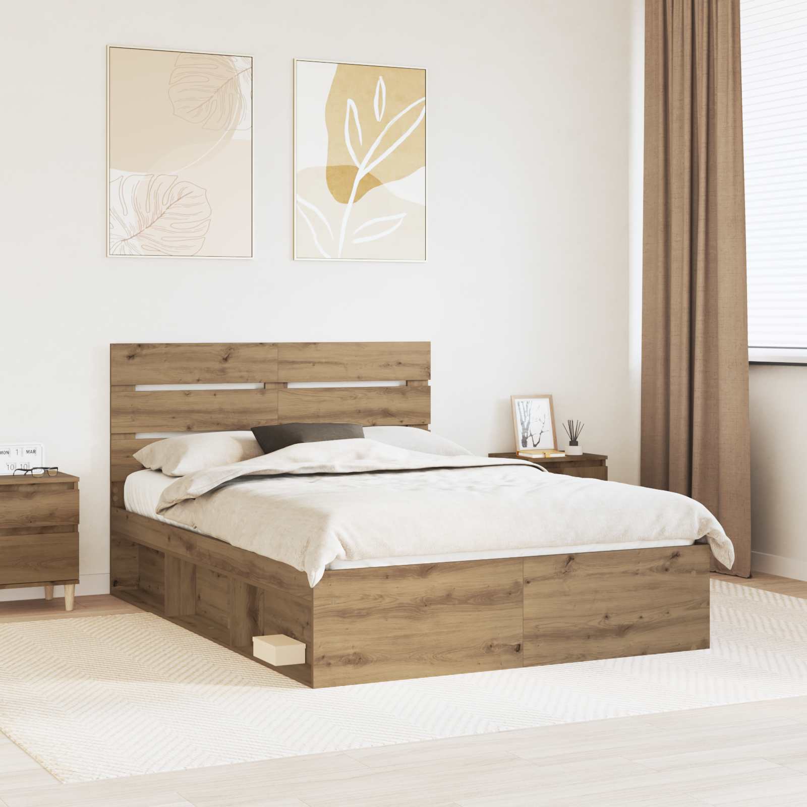 Cadre de lit Chêne artisan 140 x 190 cm Bois de pin massif - XIOS