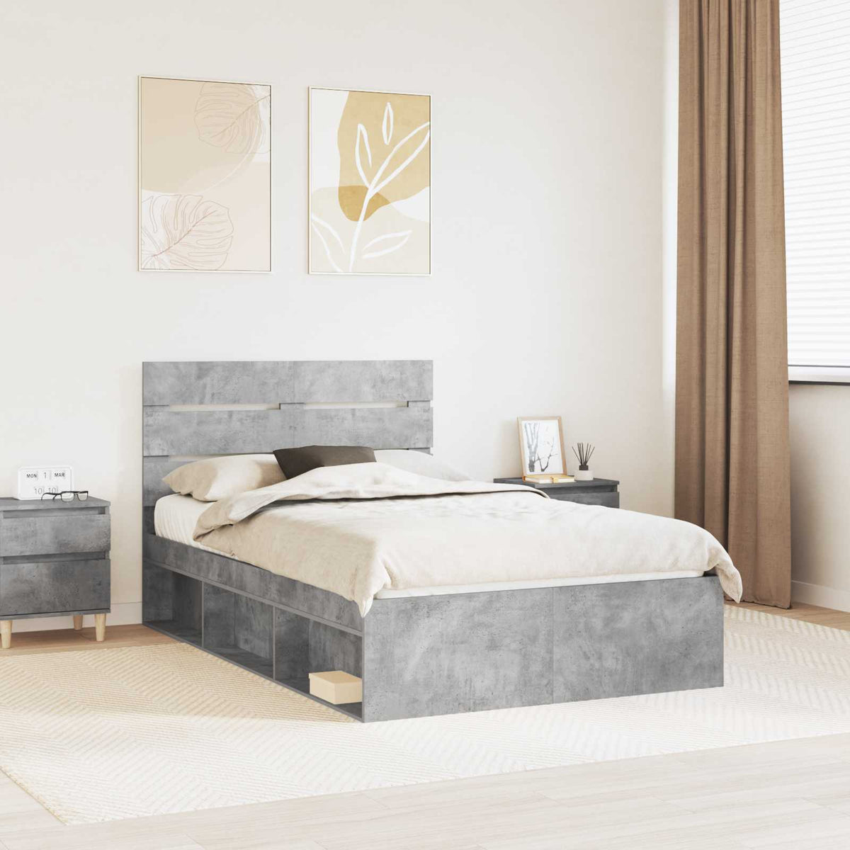 Cadre de lit Gris Béton 135 x 190 cm Bois de pin massif