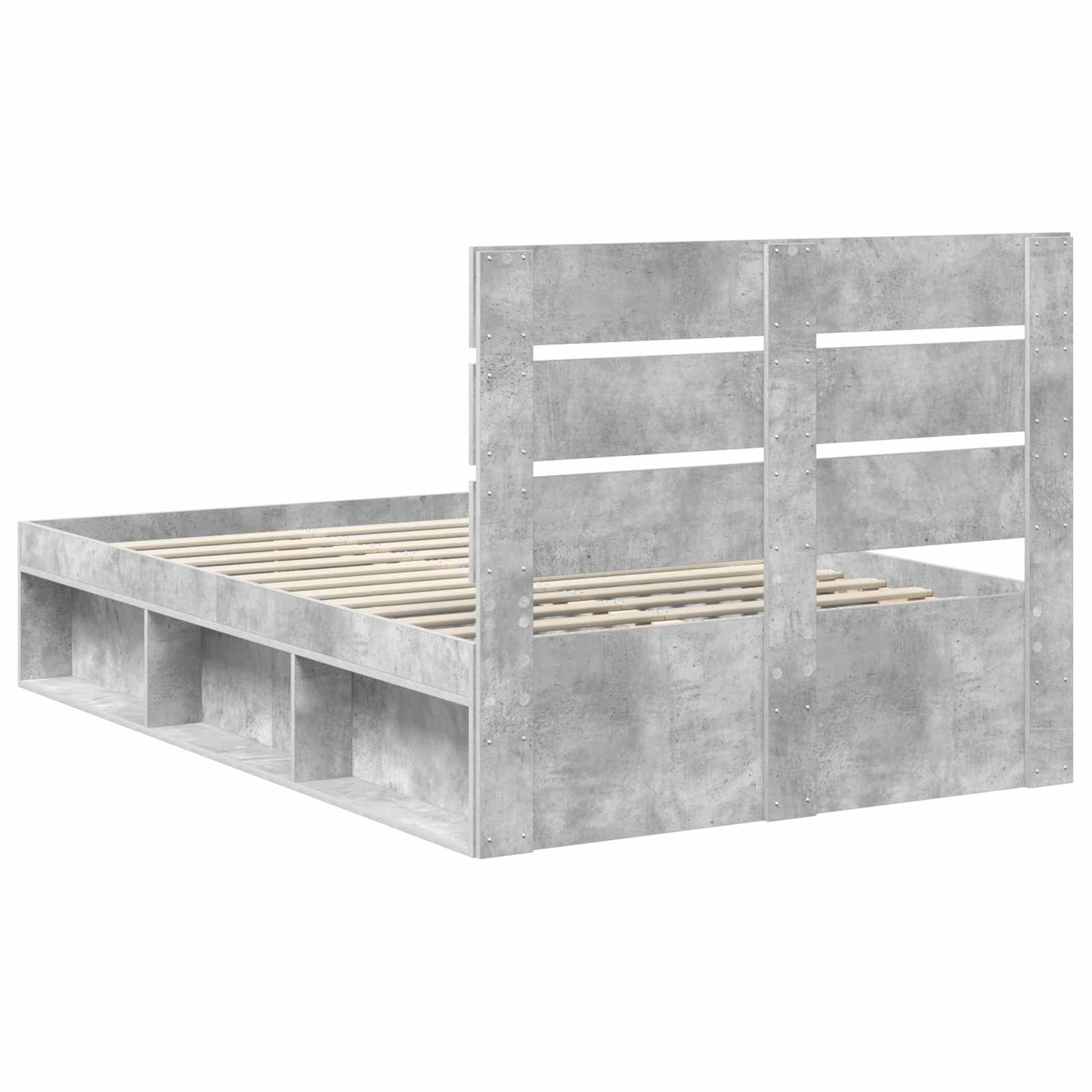 Cadre de lit Gris Béton 135 x 190 cm Bois de pin massif - XIOS