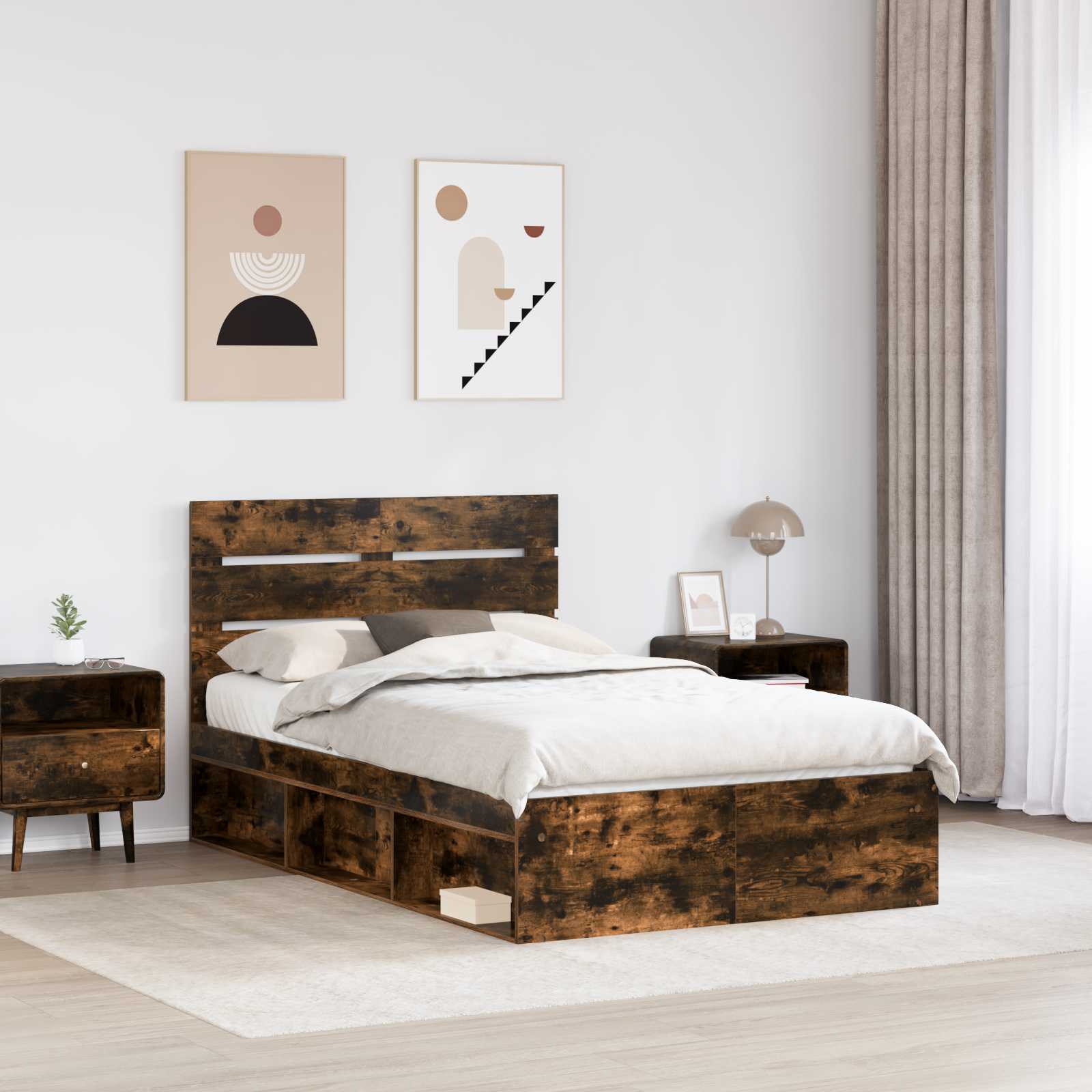 Cadre de lit Chêne fumé 135 x 190 cm Bois de pin massif - XIOS