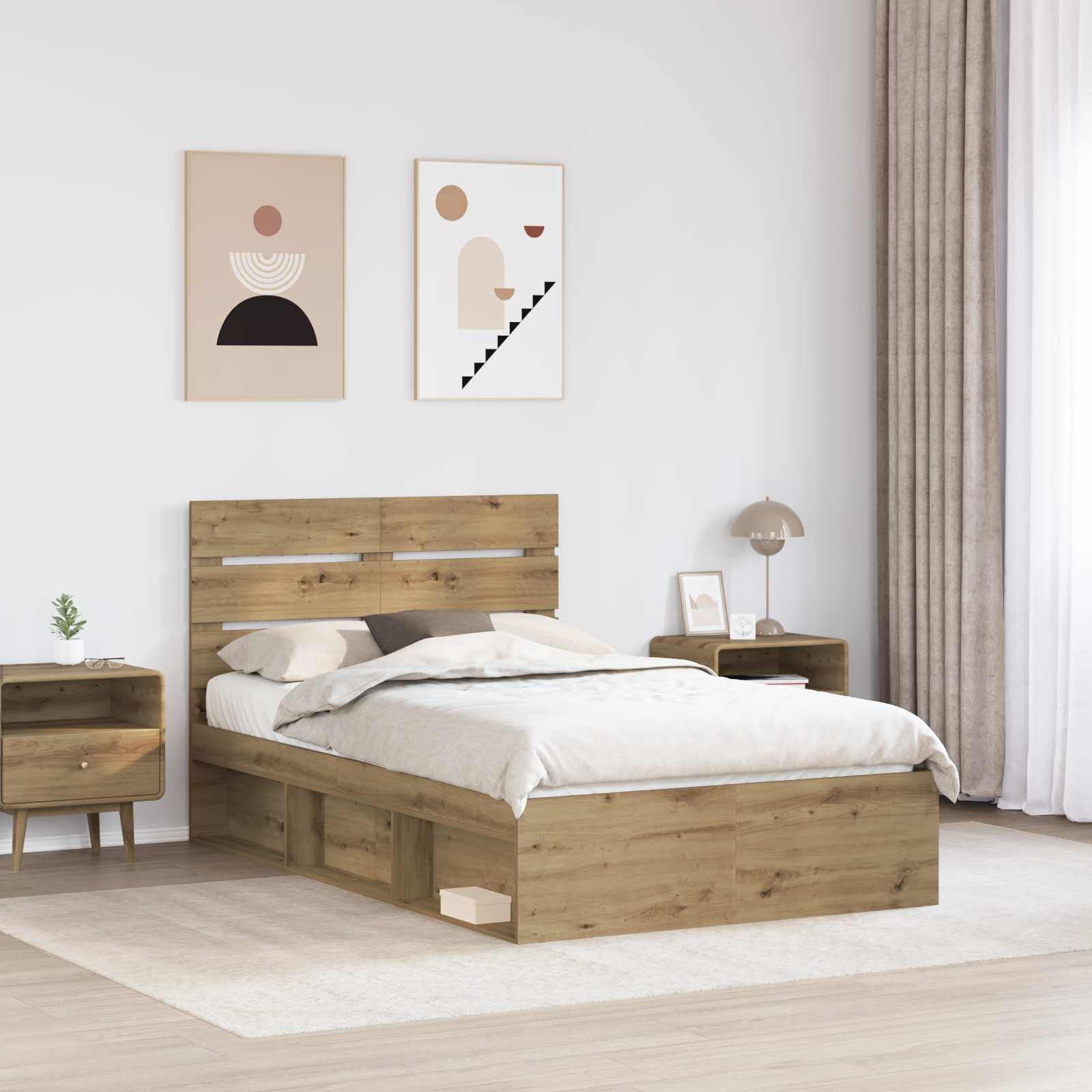 Cadre de lit Chêne artisan 120 x 190 cm Bois de pin massif