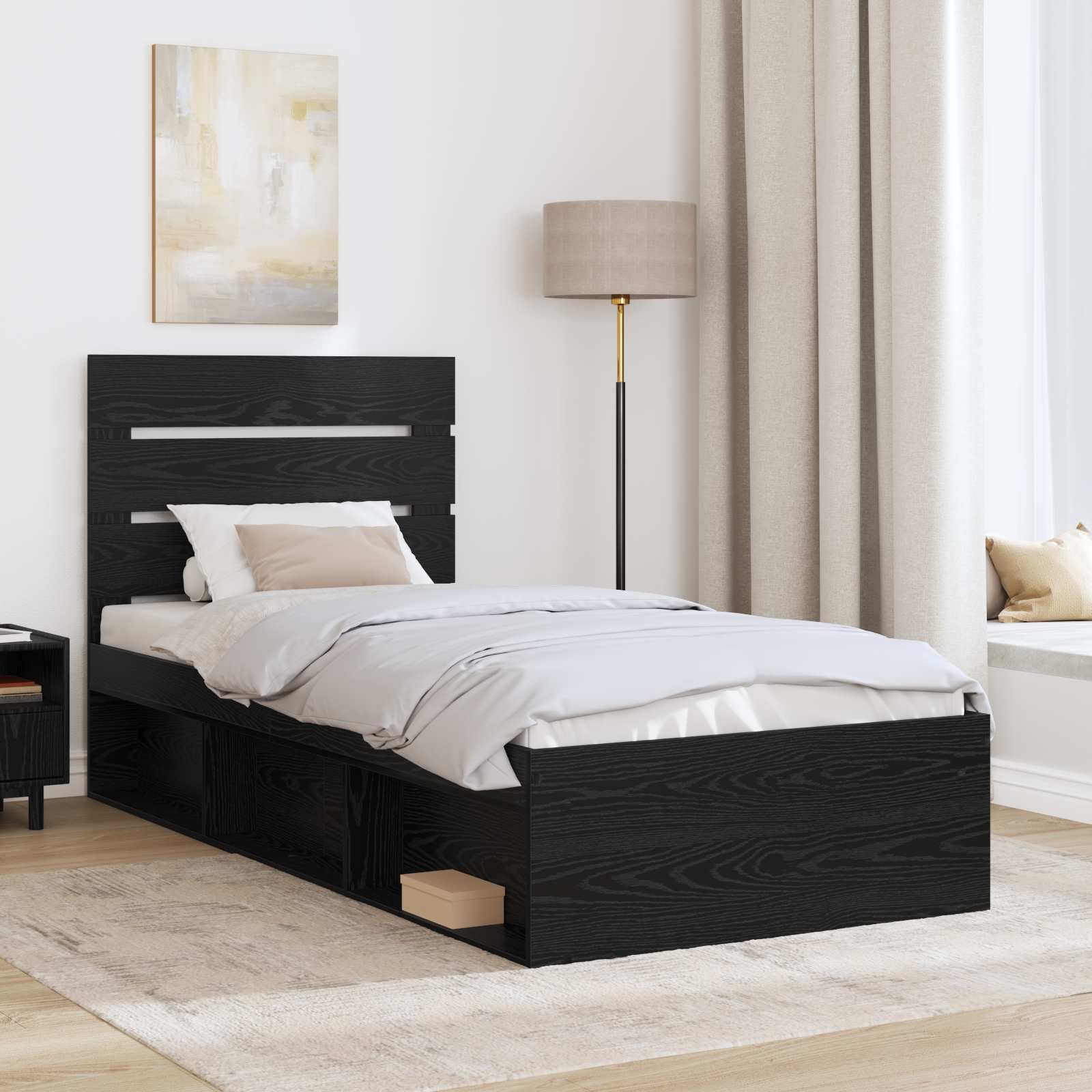 Cadre de lit Noir 90 x 200 cm Bois de pin massif