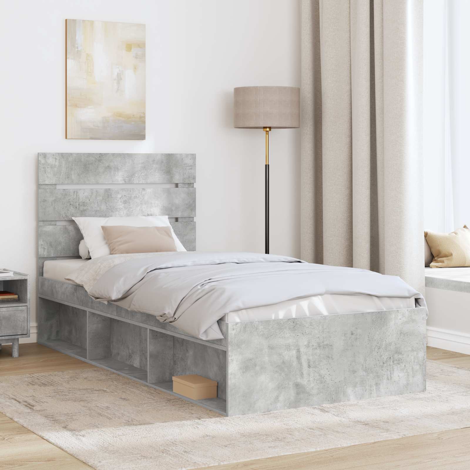 Cadre de lit avec tête de lit Béton 90 x 200 cm Pin massif - XIOS