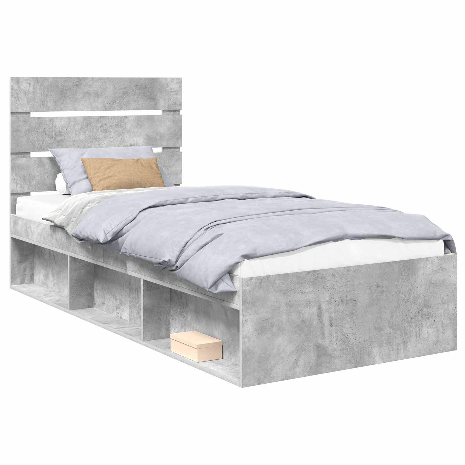 Cadre de lit avec tête de lit Béton 90 x 200 cm Pin massif - XIOS