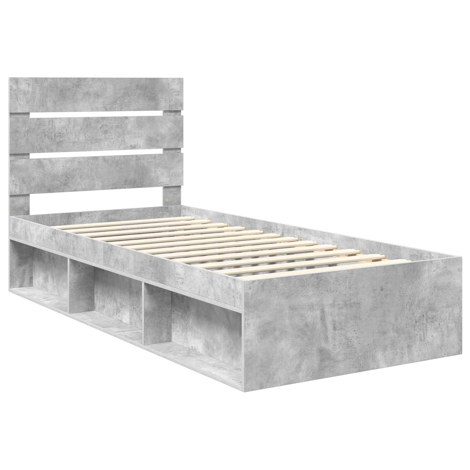 Cadre de lit avec tête de lit Gris Béton 90 x 190 cm Pin massif - XIOS