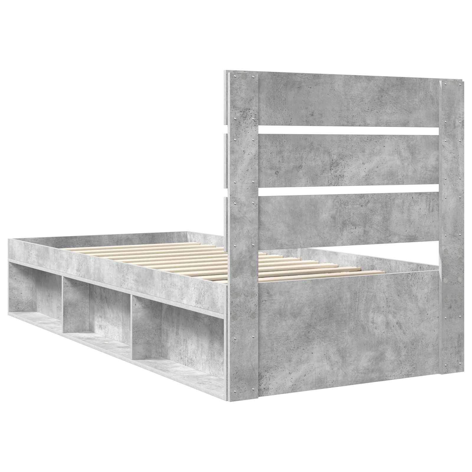 Cadre de lit avec tête de lit Gris Béton 90 x 190 cm Pin massif - XIOS