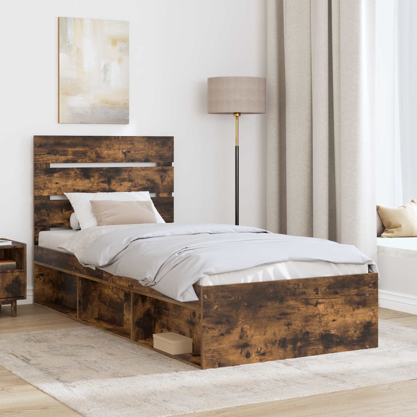 Cadre de lit Chêne fumé 90 x 190 cm Bois de pin massif