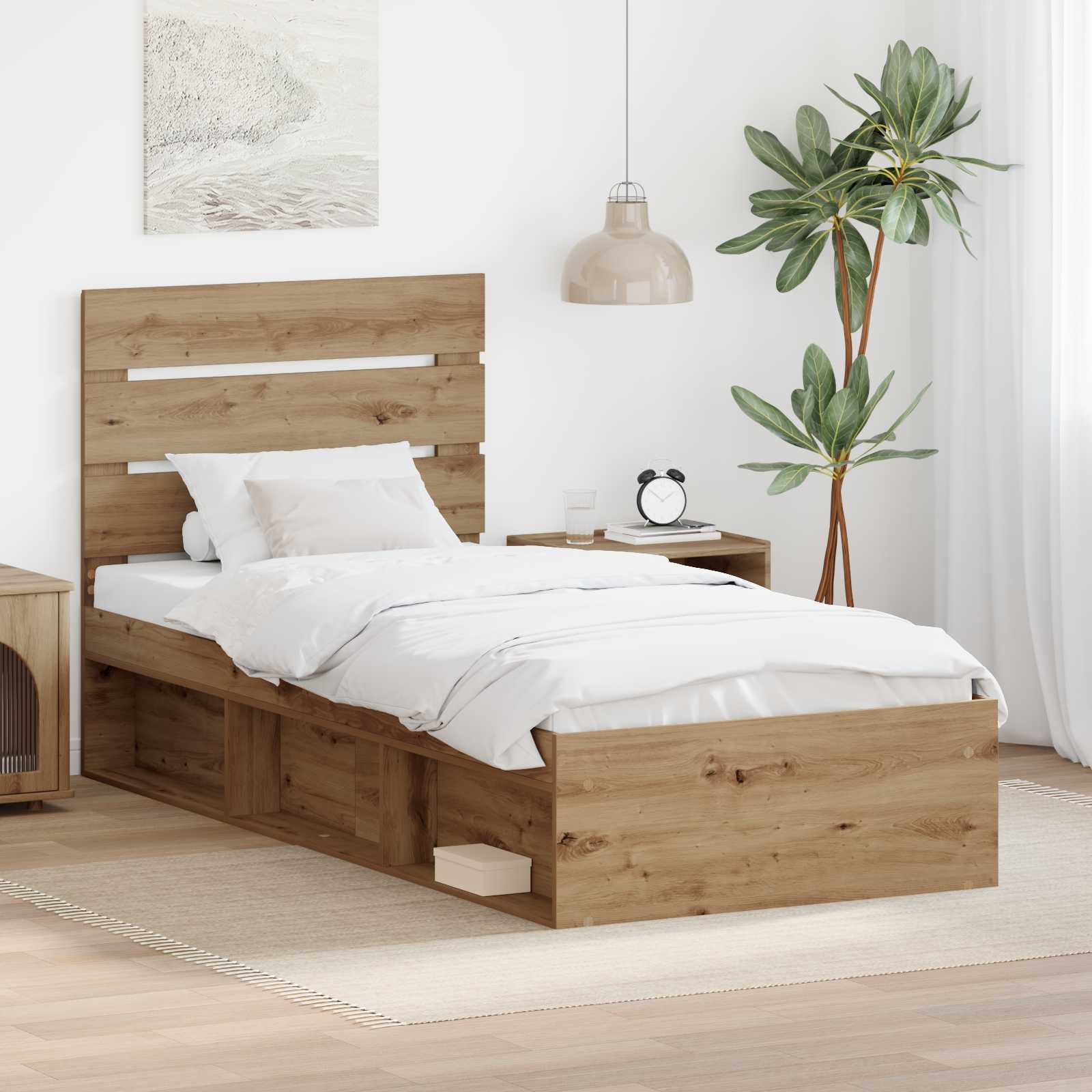Cadre de lit Chêne artisan 75 x 190 cm Bois de pin massif - XIOS