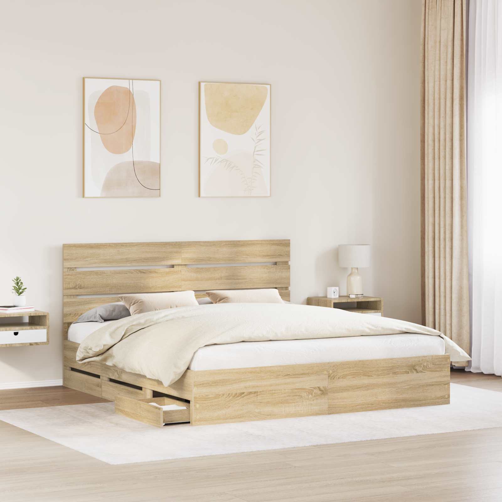 Cadre de lit Chêne Sonoma 200 x 200 cm Bois Ingénierie - XIOS