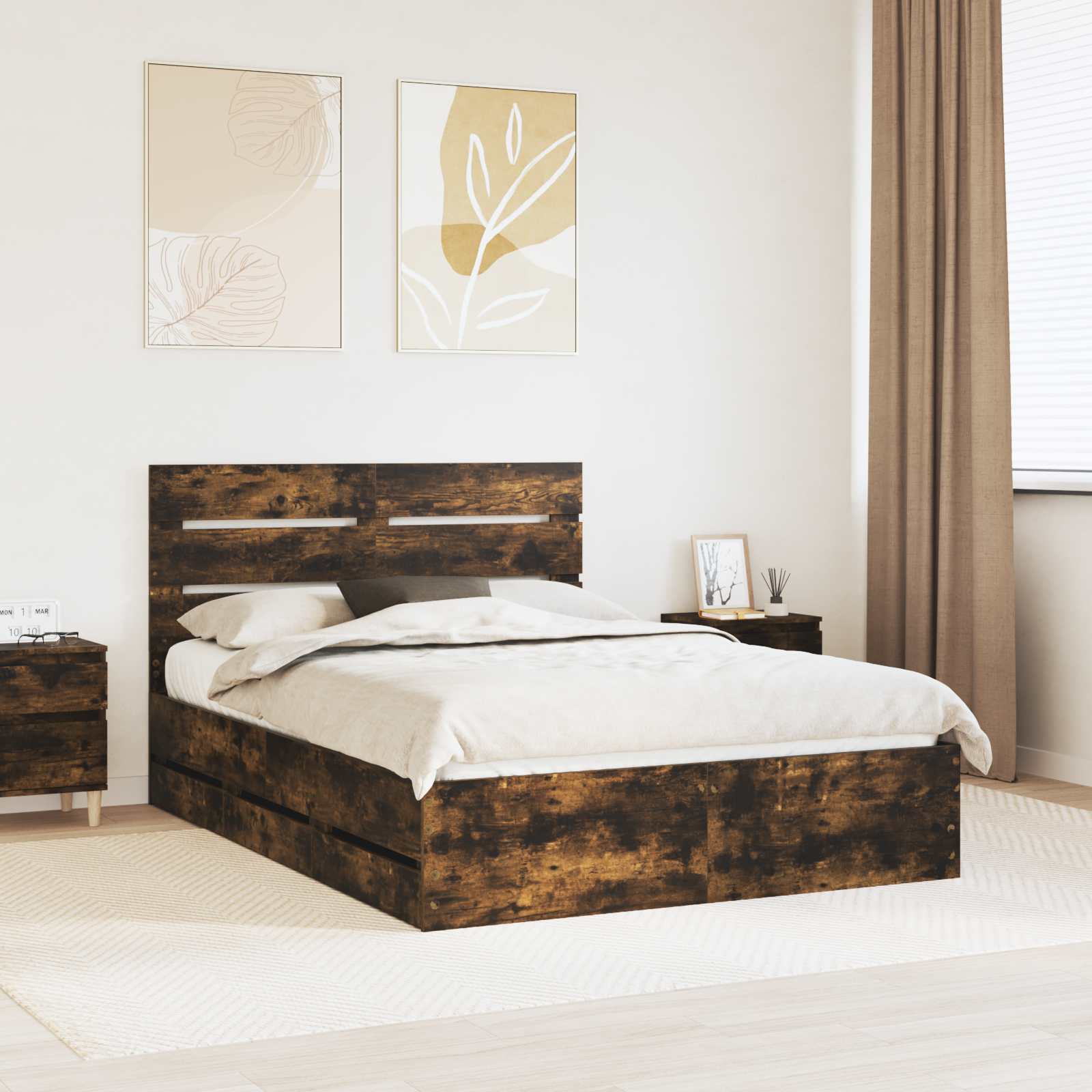 Cadre de lit Chêne fumé 150 x 200 cm Bois Ingénierie - XIOS