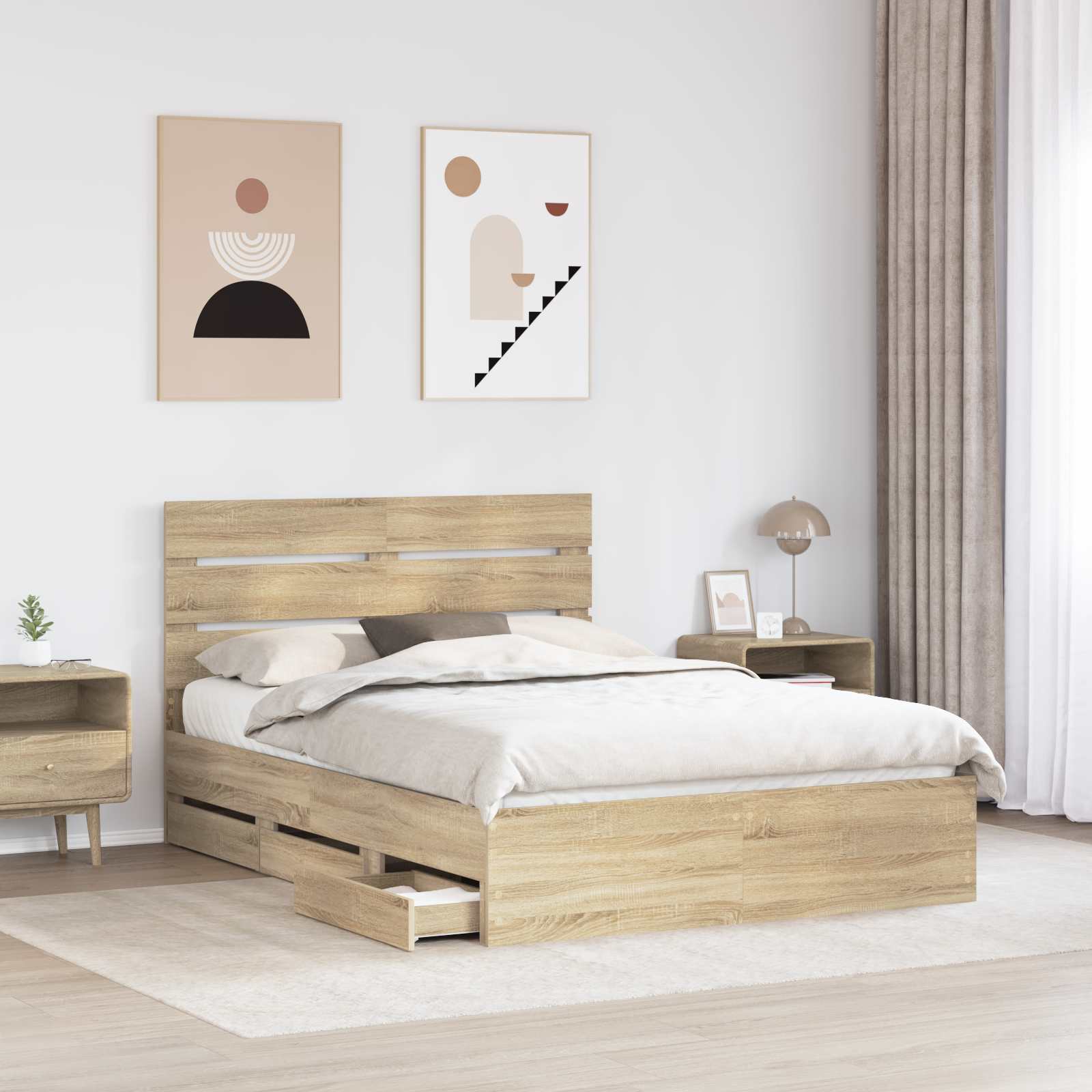 Cadre de lit Chêne Sonoma 140 x 190 cm Bois Ingénierie - XIOS