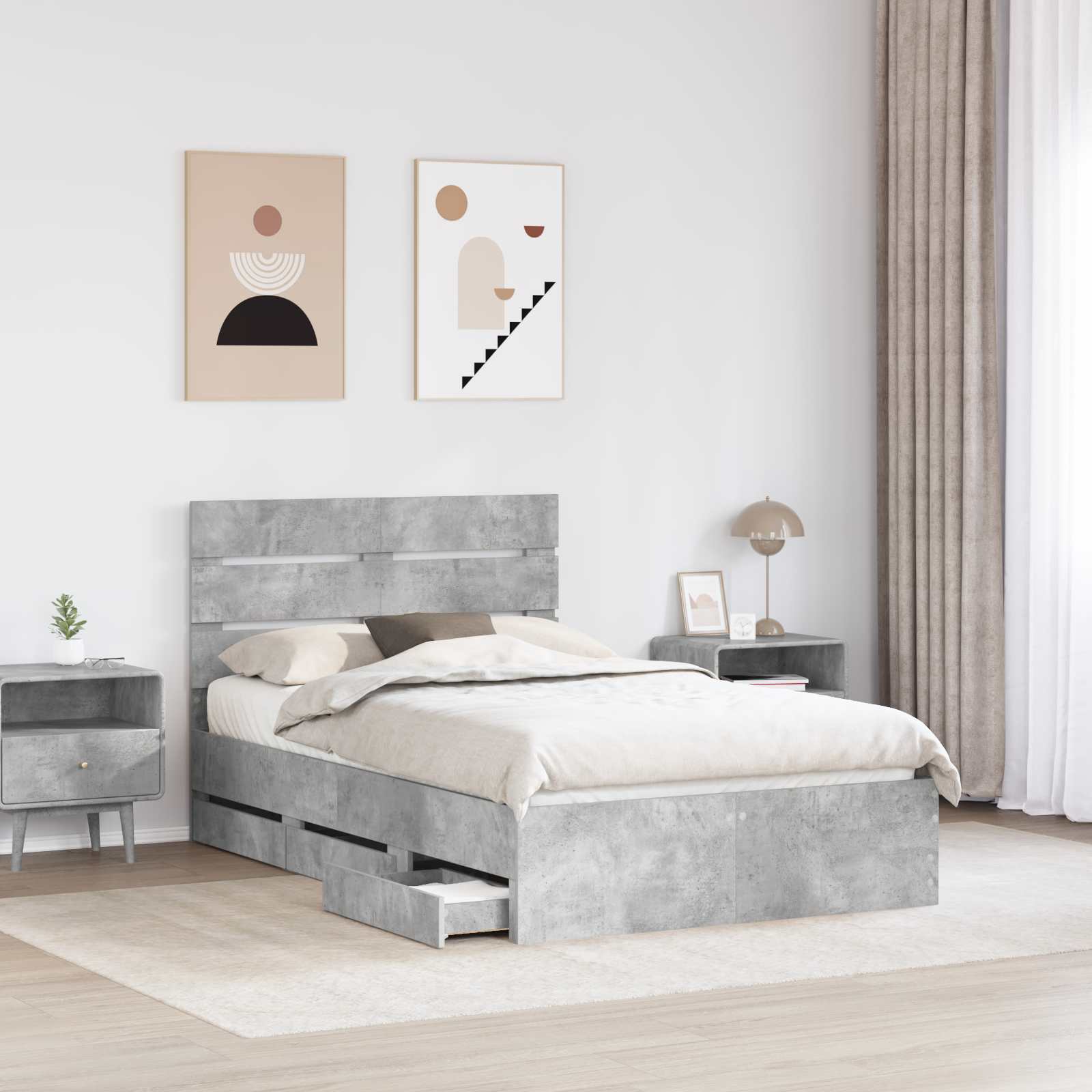 Cadre de lit Gris béton 135 x 190 cm Bois Ingénierie - XIOS