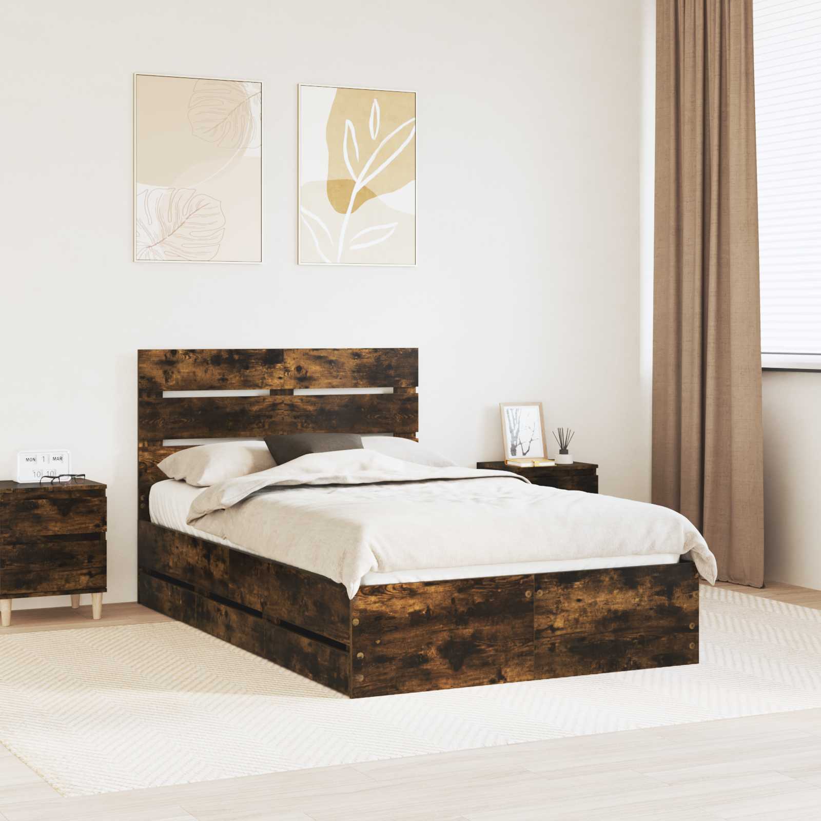 Cadre de lit Chêne fumé 120 x 190 cm Bois Ingénierie - XIOS