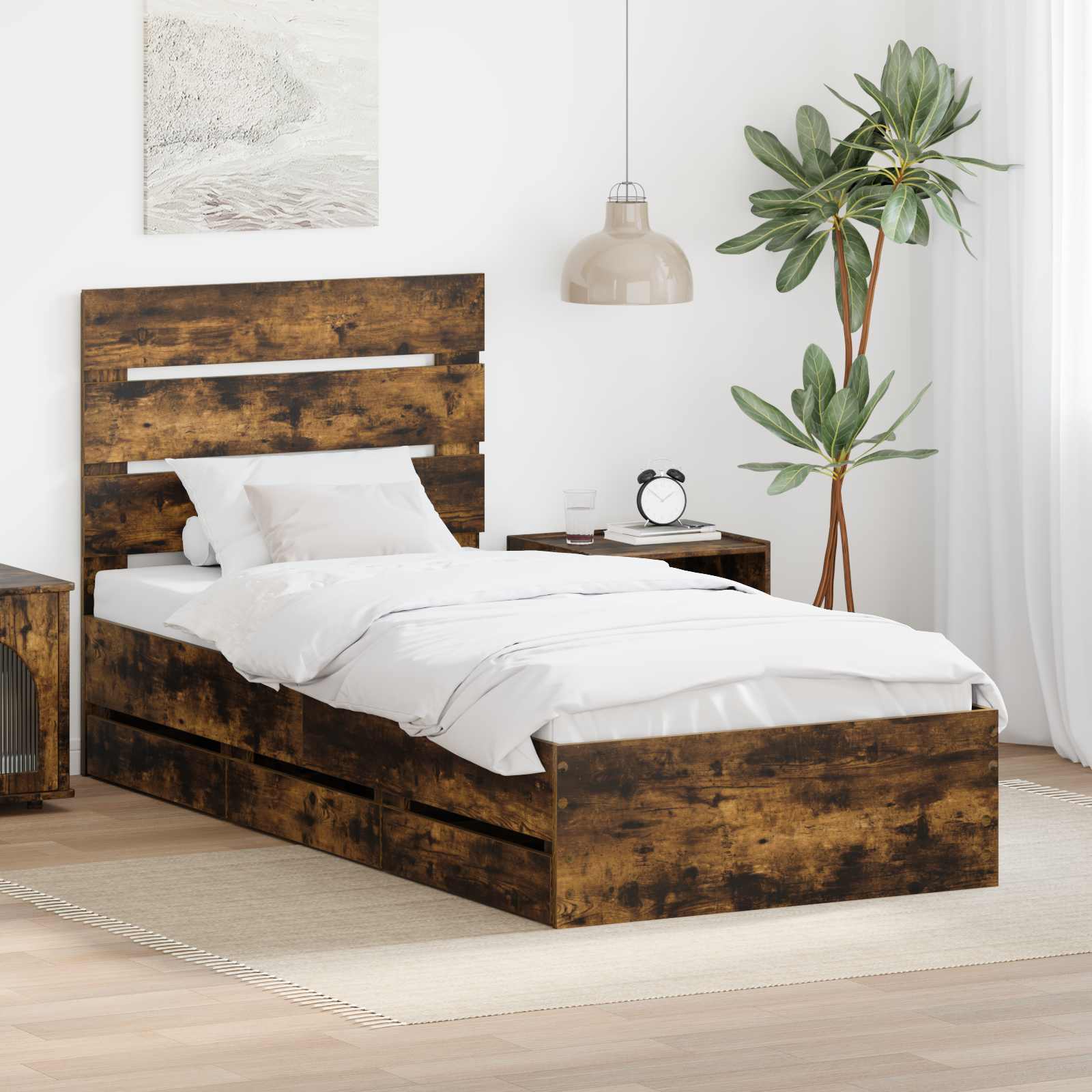 Cadre de lit Chêne fumé 100 x 200 cm Bois Ingénierie - XIOS
