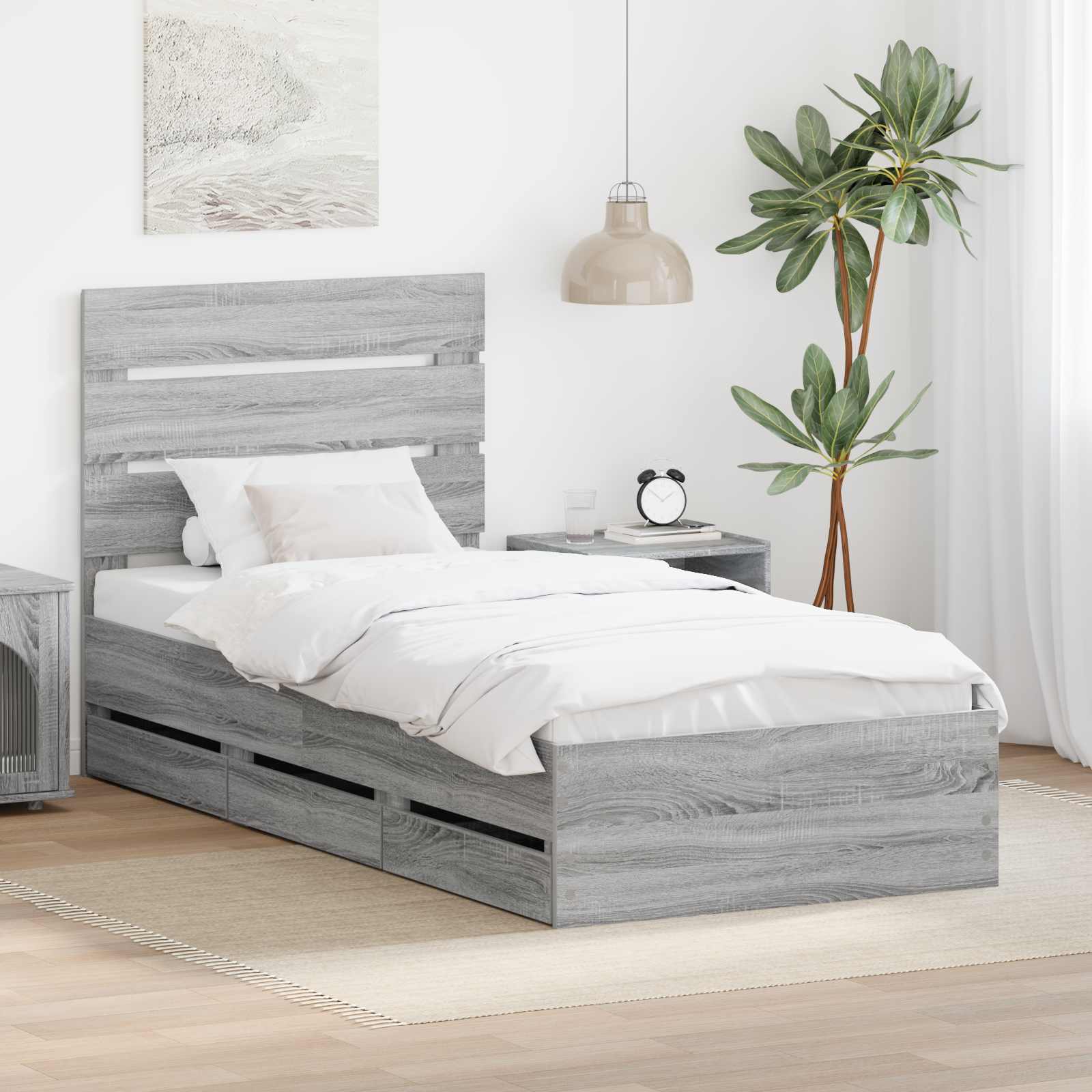 Cadre de lit Gris Sonoma 100 x 200 cm Bois Ingénierie - XIOS