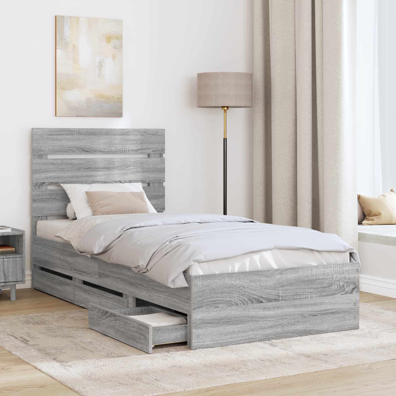 Cadre de lit Gris Sonoma 90 x 200 cm Bois Ingénierie - XIOS