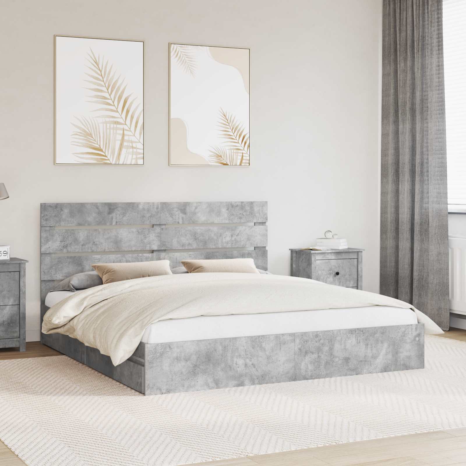 Lit de Rangement Gris béton 200 x 200 cm Bois d'ingénierie - XIOS