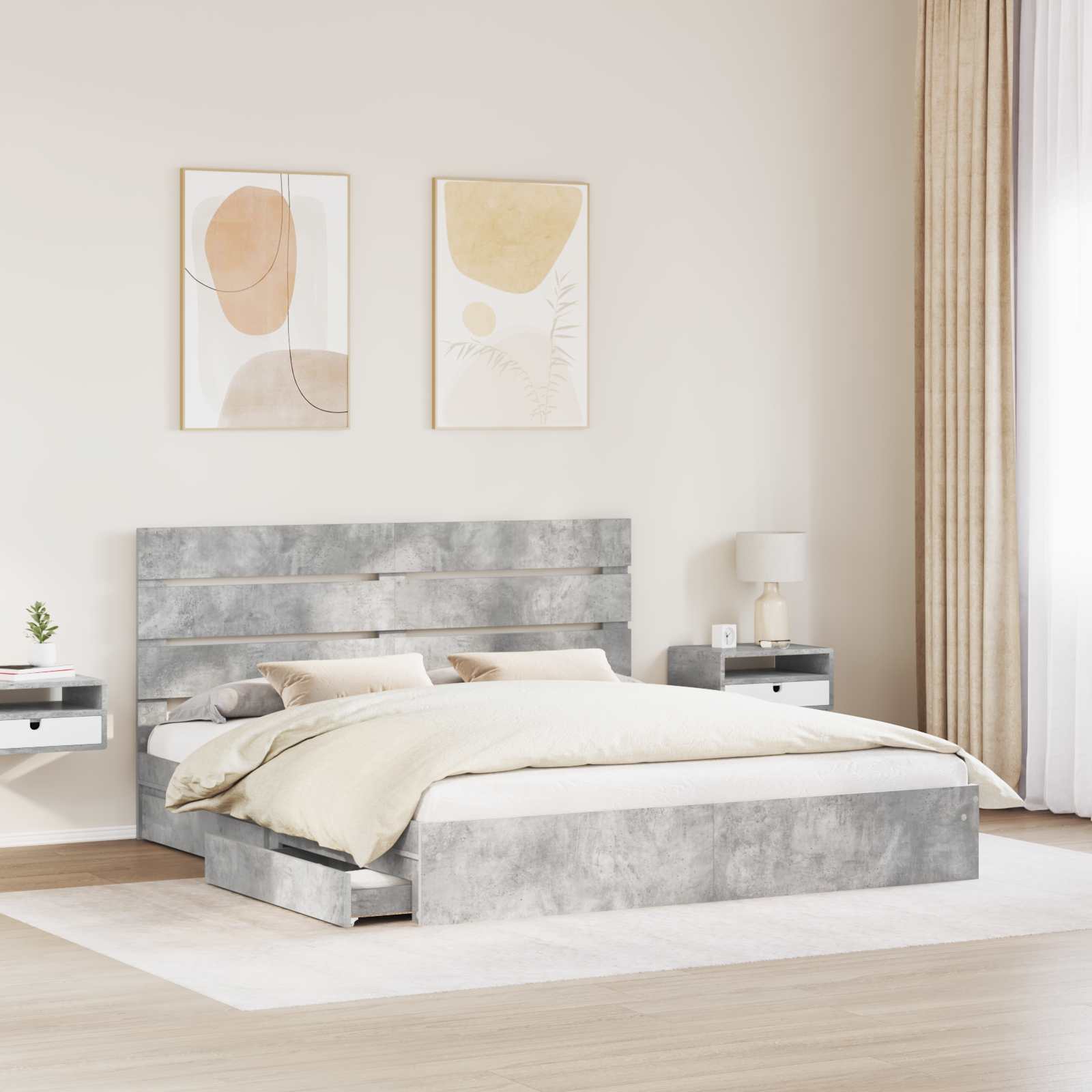 Lit de Rangement Gris béton 200 x 200 cm Bois d'ingénierie - XIOS