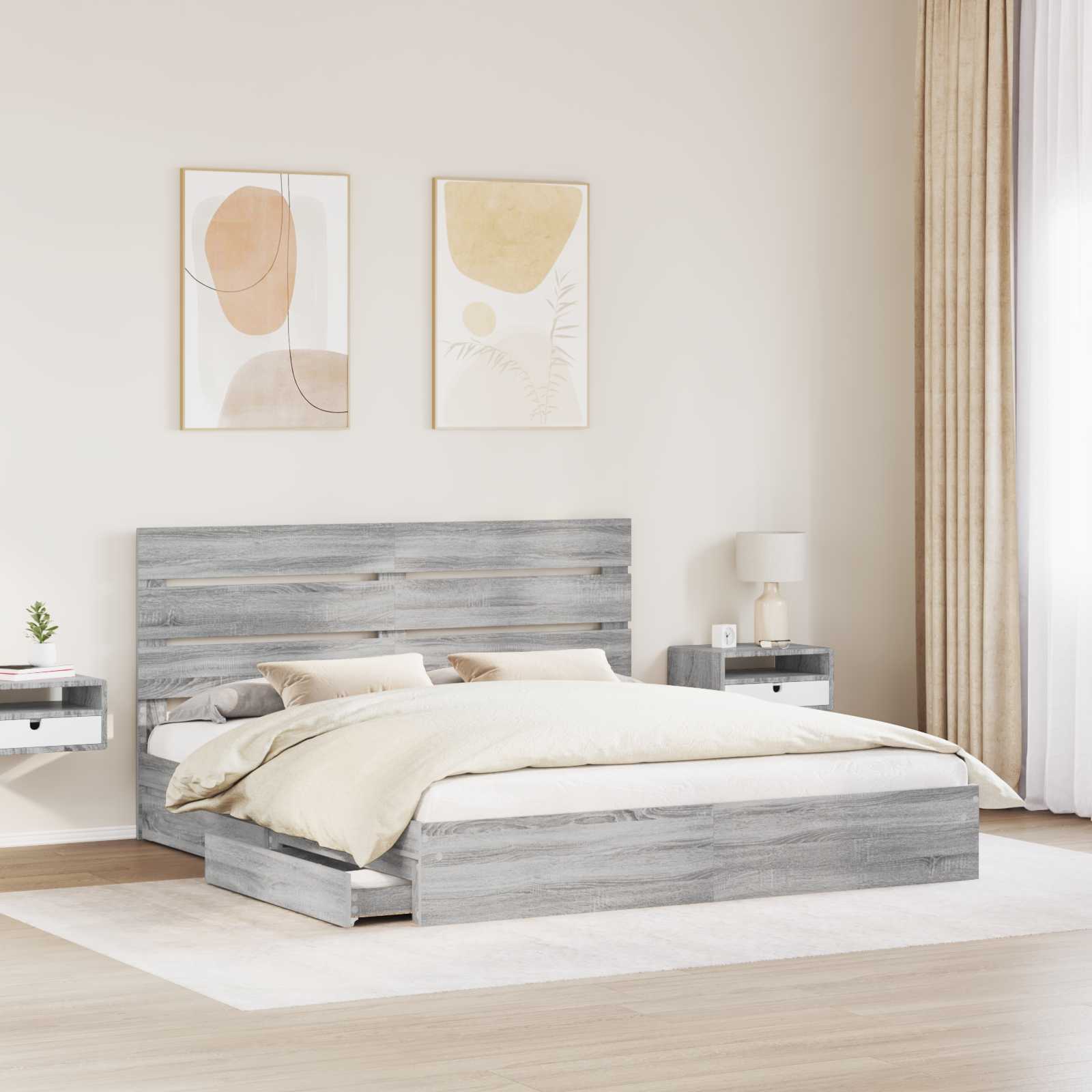 Lit de Rangement Gris Sonoma 200 x 200 cm Bois d'ingénierie - XIOS