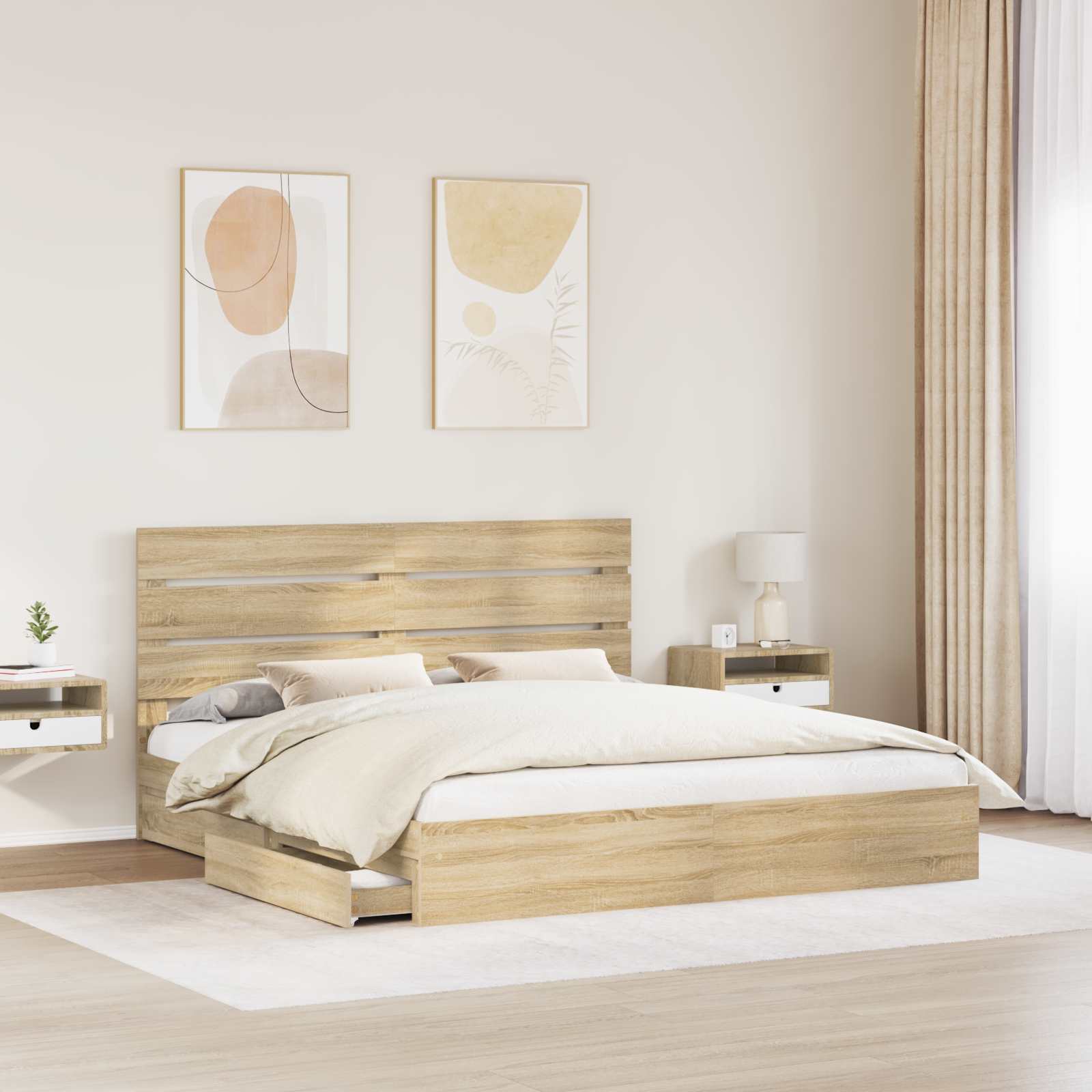 Lit de Rangement Chêne Sonoma 180 x 200 cm Bois d'ingénierie - XIOS