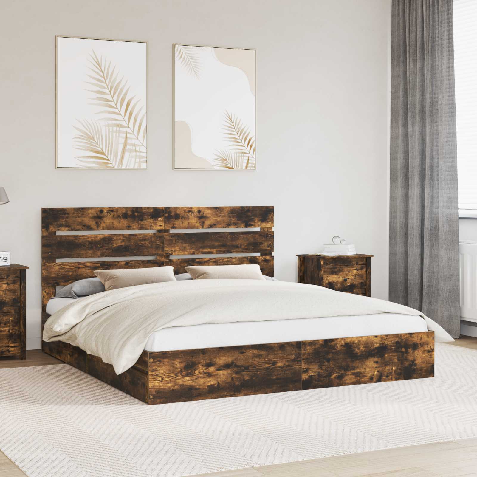 Lit de Rangement Chêne fumé 180 x 200 cm Bois d'ingénierie