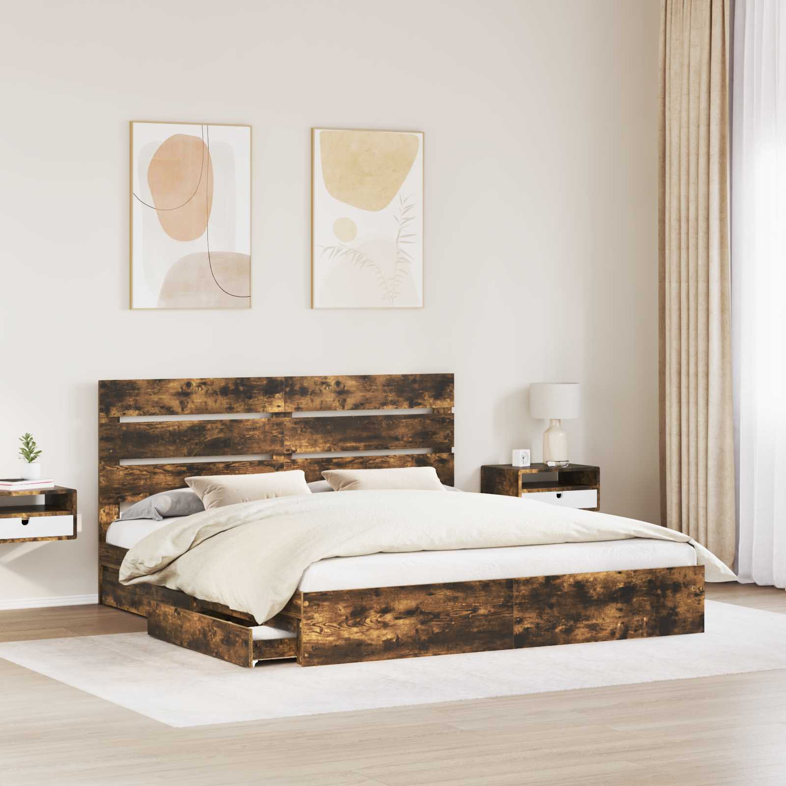 Lit de Rangement Chêne fumé 180 x 200 cm Bois d'ingénierie
