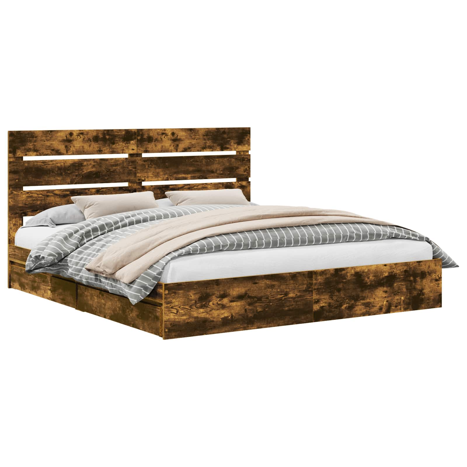Lit de Rangement Chêne fumé 180 x 200 cm Bois d'ingénierie - XIOS