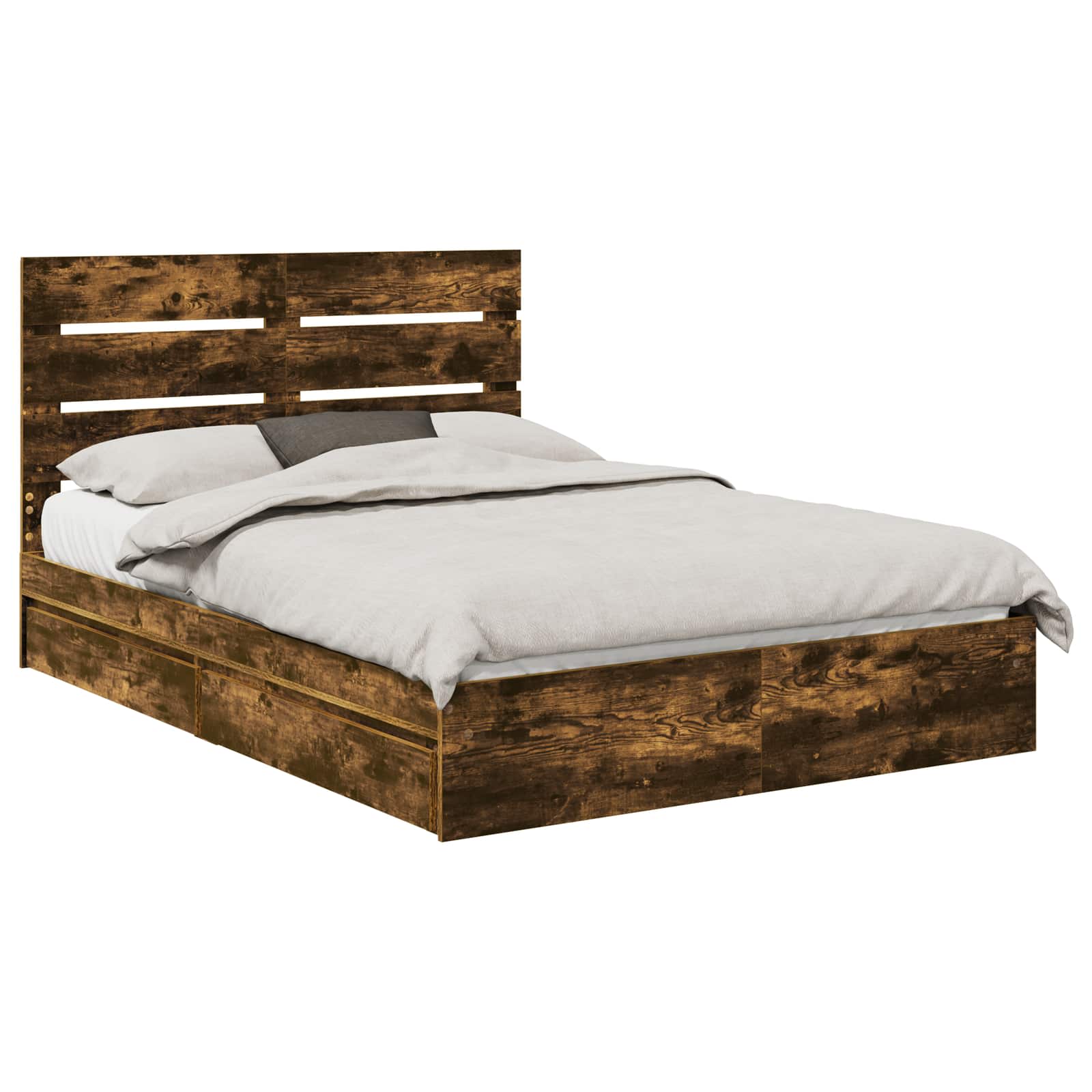 Lit de Rangement Chêne fumé 160 x 200 cm Bois d'ingénierie
