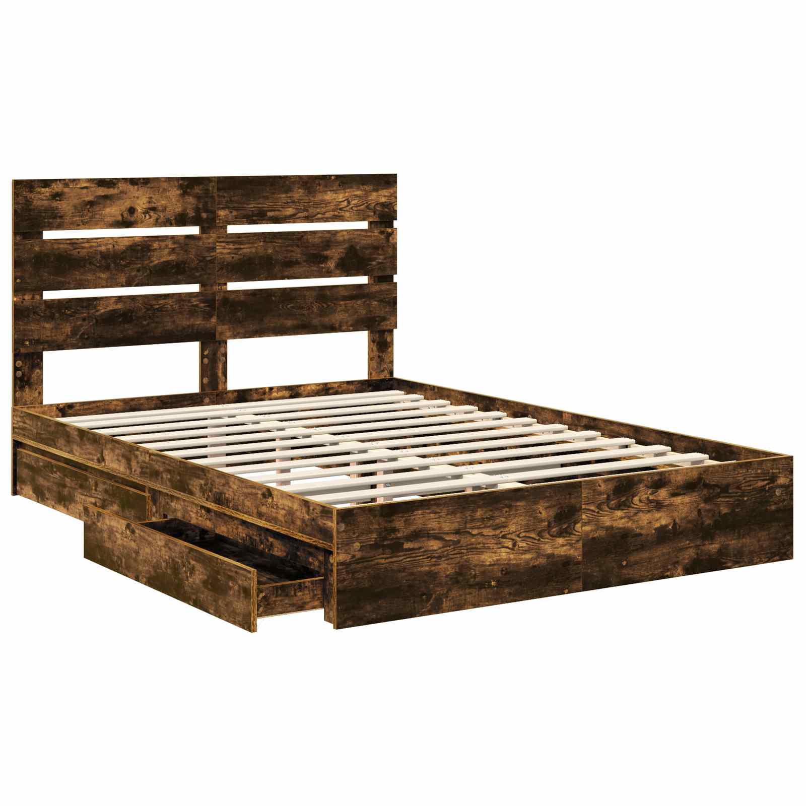 Lit de Rangement Chêne fumé 160 x 200 cm Bois d'ingénierie