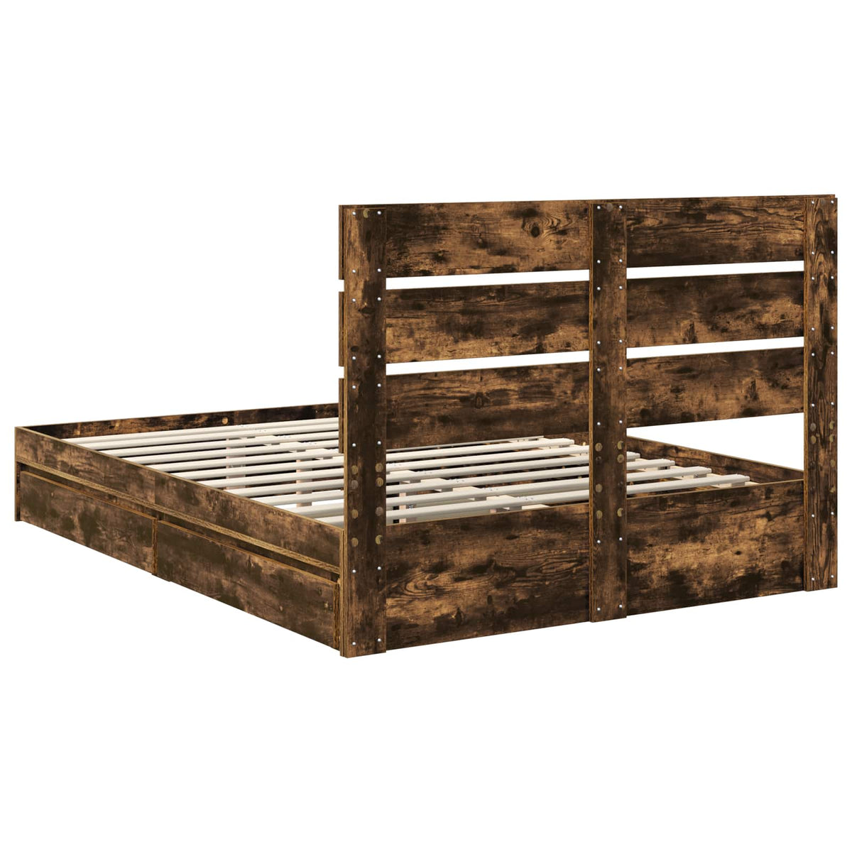 Lit de Rangement Chêne fumé 160 x 200 cm Bois d'ingénierie