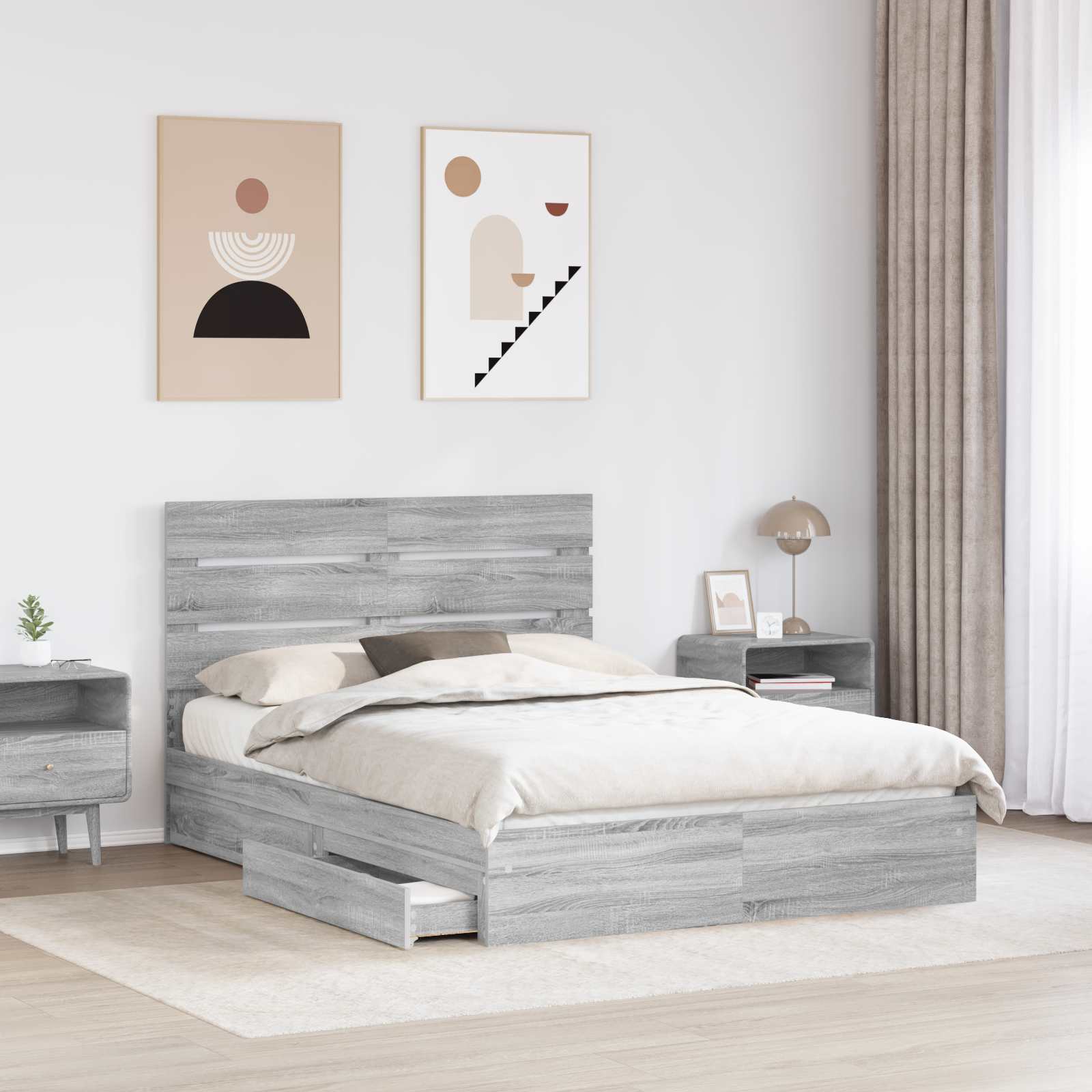 Lit de Rangement Gris Sonoma 160 x 200 cm Bois d'ingénierie - XIOS