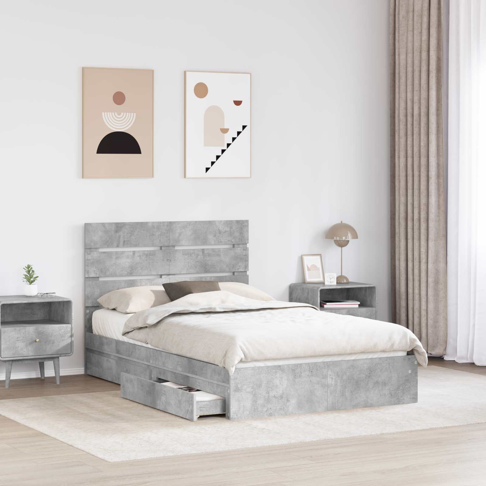 Lit de Rangement Gris béton 135 x 190 cm Bois d'ingénierie - XIOS