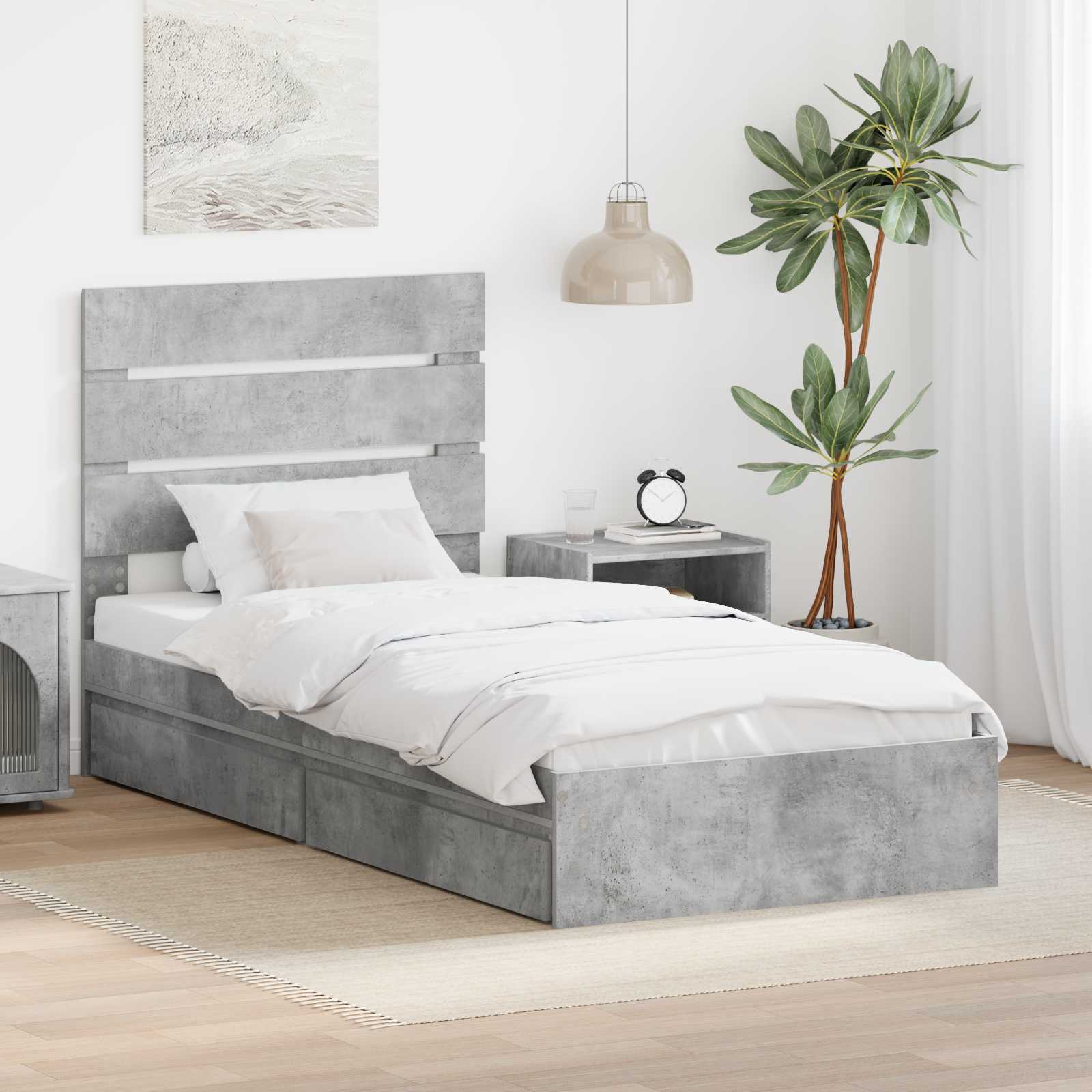 Lit de Rangement Gris béton 90 x 190 cm Bois d'ingénierie - XIOS
