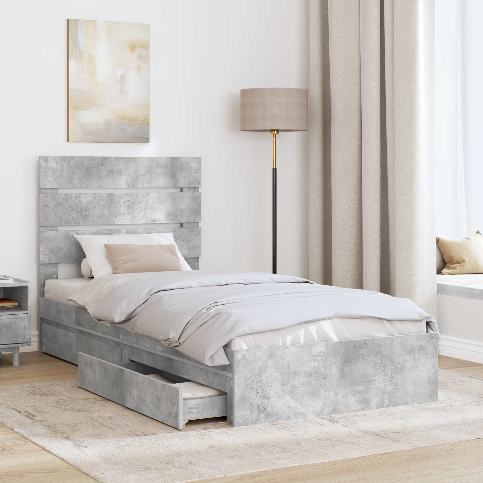 Lit de Rangement Gris béton 90 x 190 cm Bois d'ingénierie - XIOS