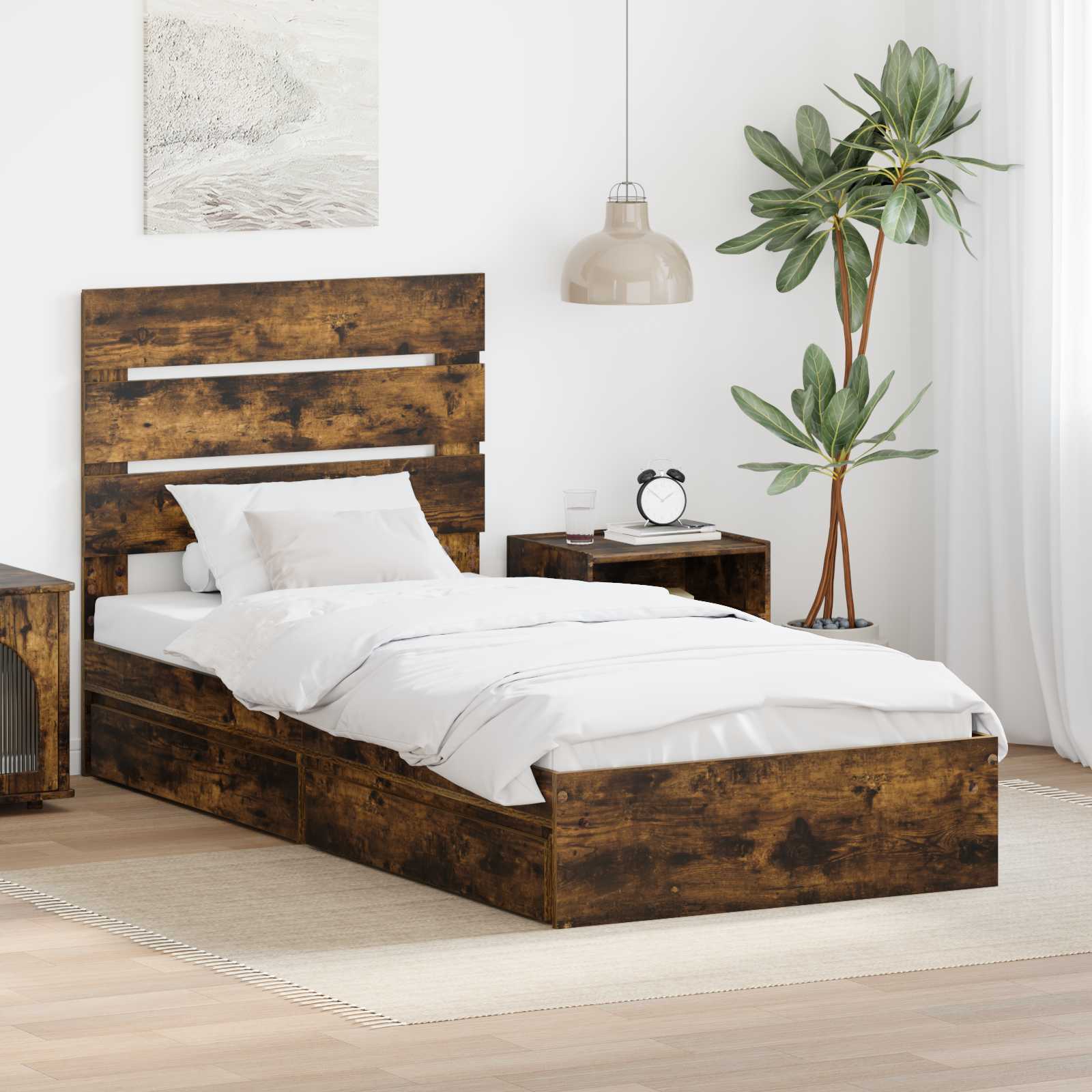 Lit de Rangement Chêne fumé 90 x 190 cm Bois d'ingénierie - XIOS