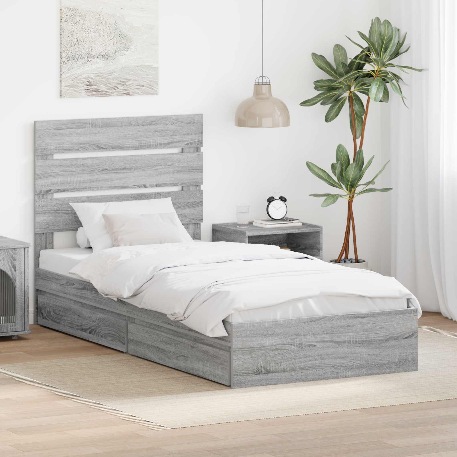 Lit de Rangement Gris Sonoma 90 x 190 cm Bois d'ingénierie - XIOS