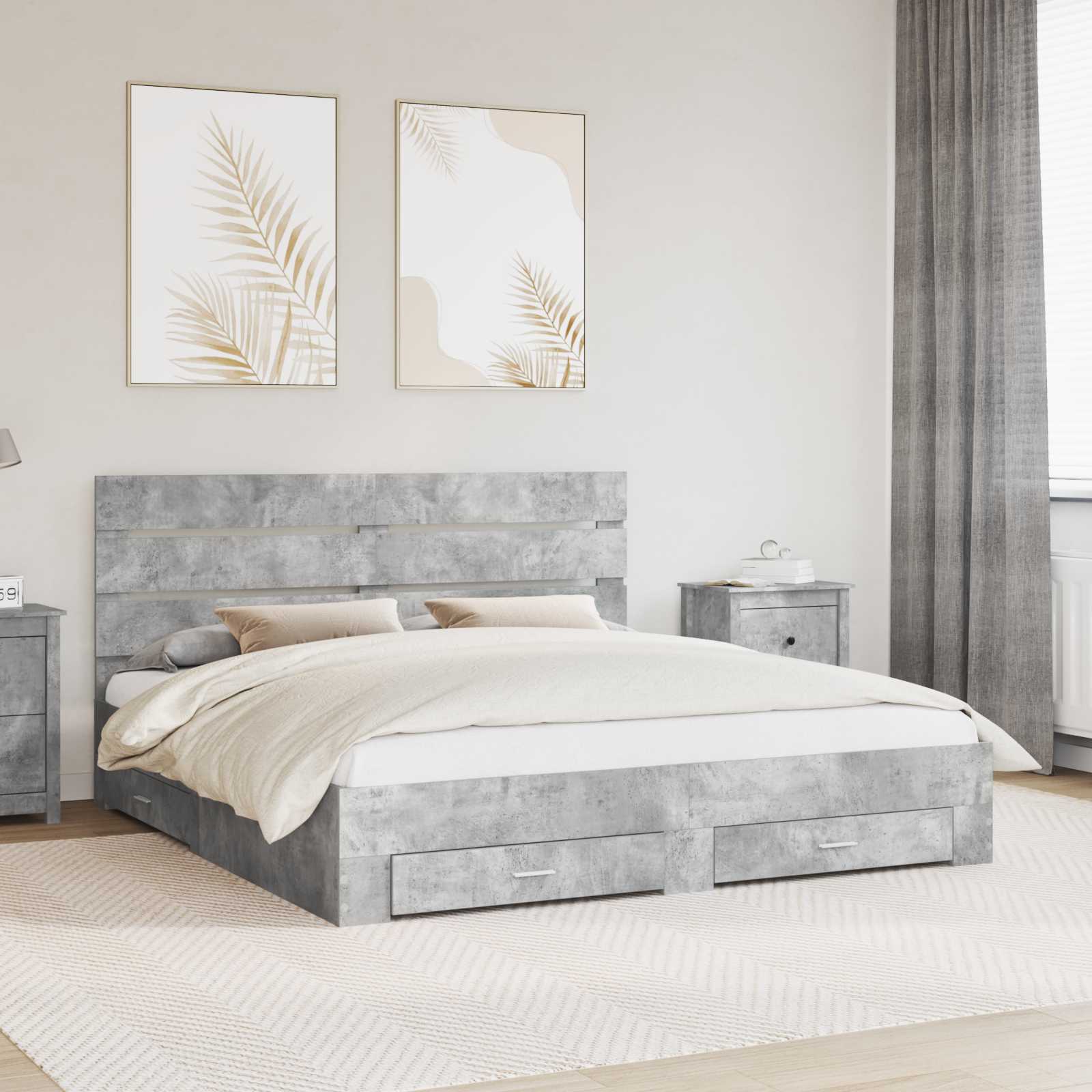Cadre de lit Gris béton 200 x 200 cm Bois d'ingénierie - XIOS
