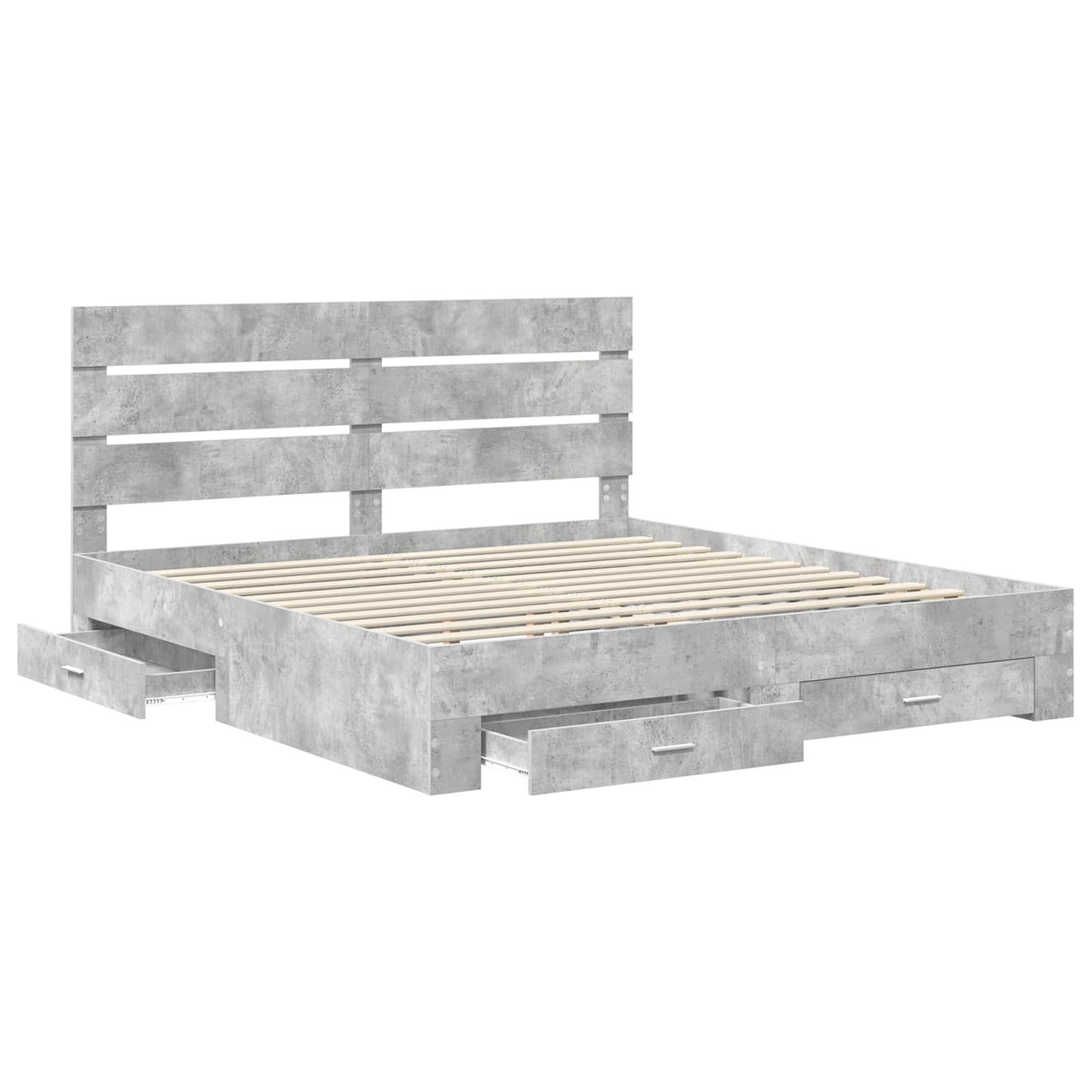 Cadre de lit Gris béton 200 x 200 cm Bois d'ingénierie - XIOS