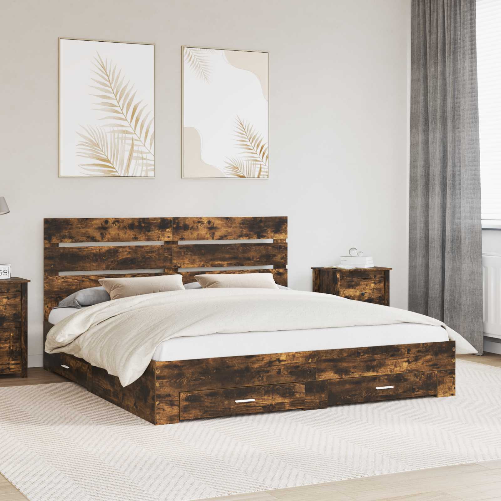 Cadre de lit Chêne fumé 200 x 200 cm Bois d'ingénierie