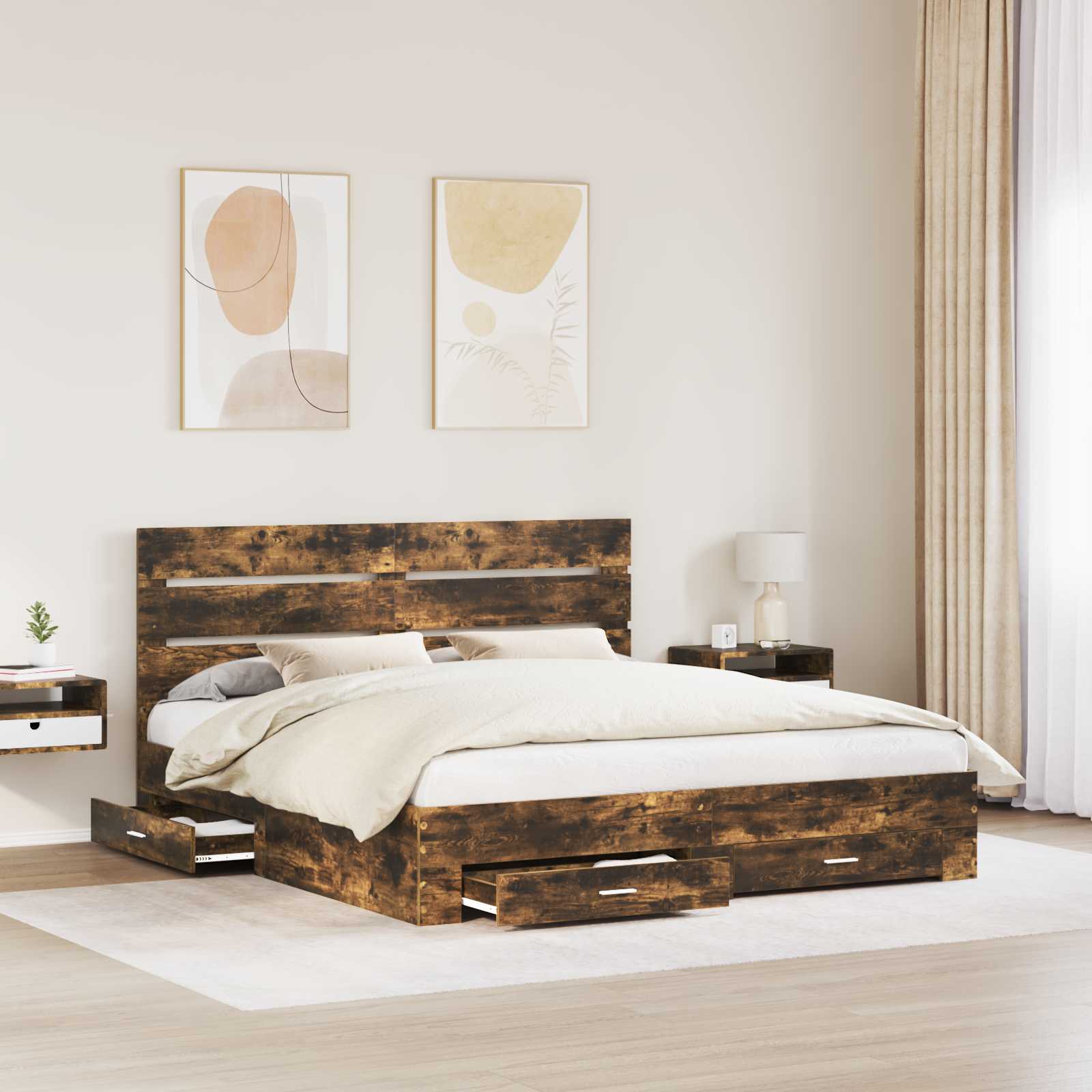Cadre de lit Chêne fumé 200 x 200 cm Bois d'ingénierie