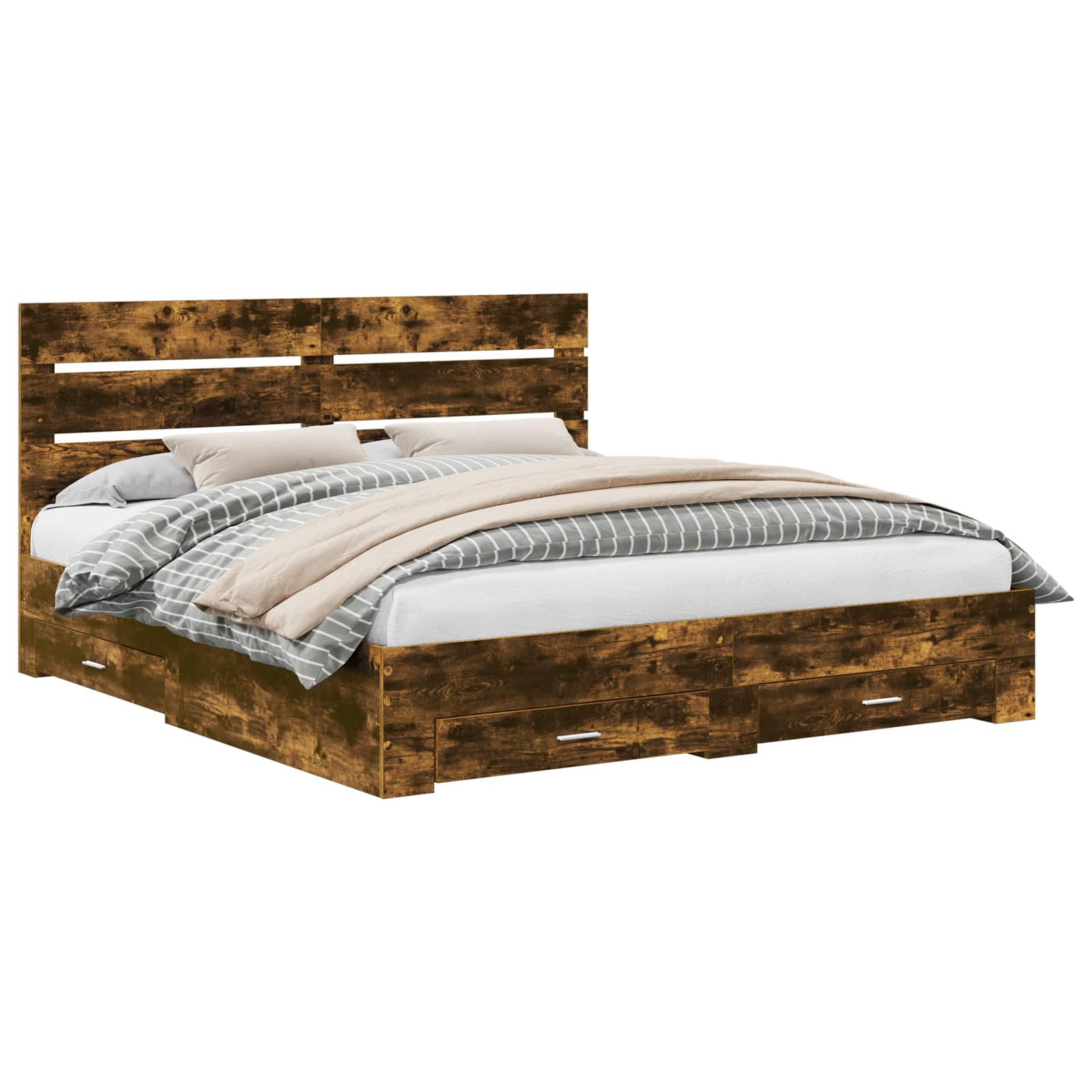 Cadre de lit Chêne fumé 200 x 200 cm Bois d'ingénierie