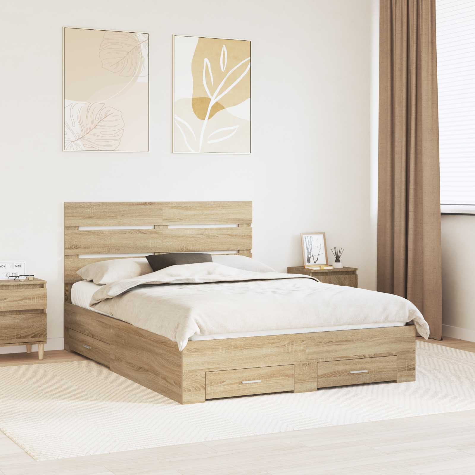 Cadre de lit Chêne Sonoma 150 x 200 cm Bois d'ingénierie - XIOS