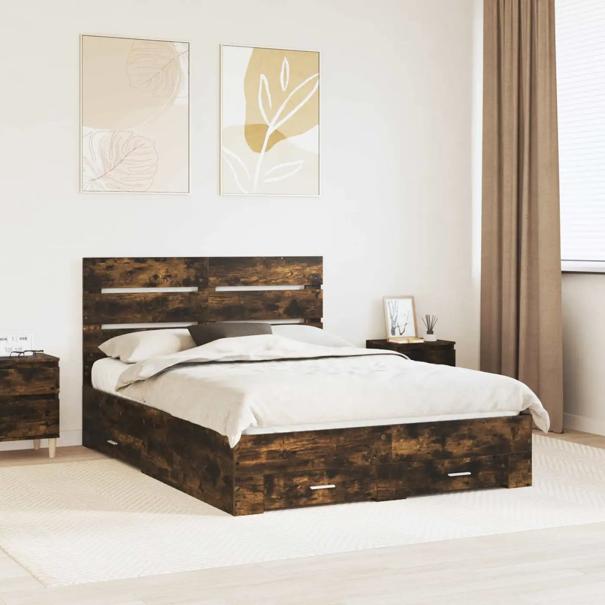 Cadre de lit Chêne fumé 140 x 190 cm Bois d’ingénierie - XIOS