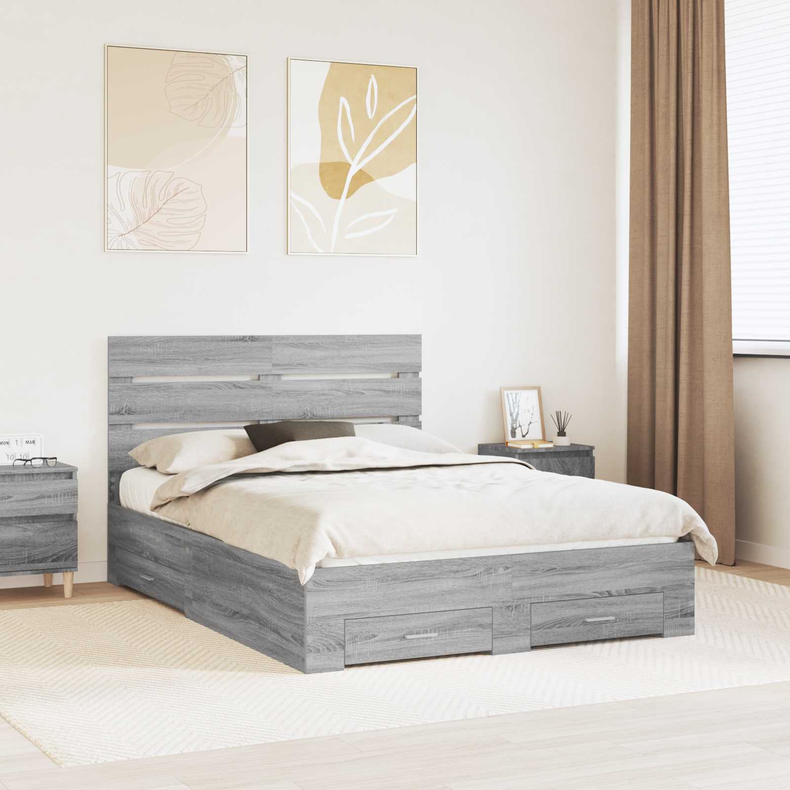 Cadre de lit Gris Sonoma 140 x 190 cm Bois d'ingénierie - XIOS