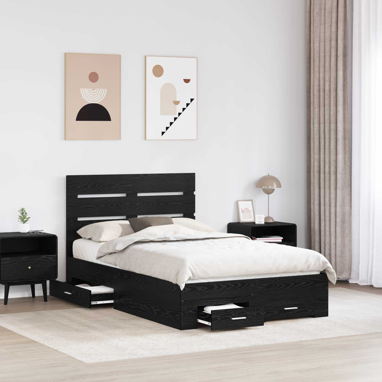 Cadre de lit Chêne noir 135 x 190 cm Bois d'ingénierie - XIOS