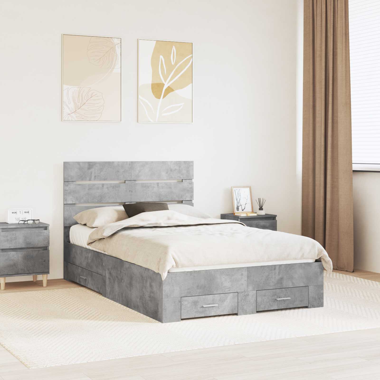 Cadre de lit Gris béton 135 x 190 cm Bois d'ingénierie - XIOS