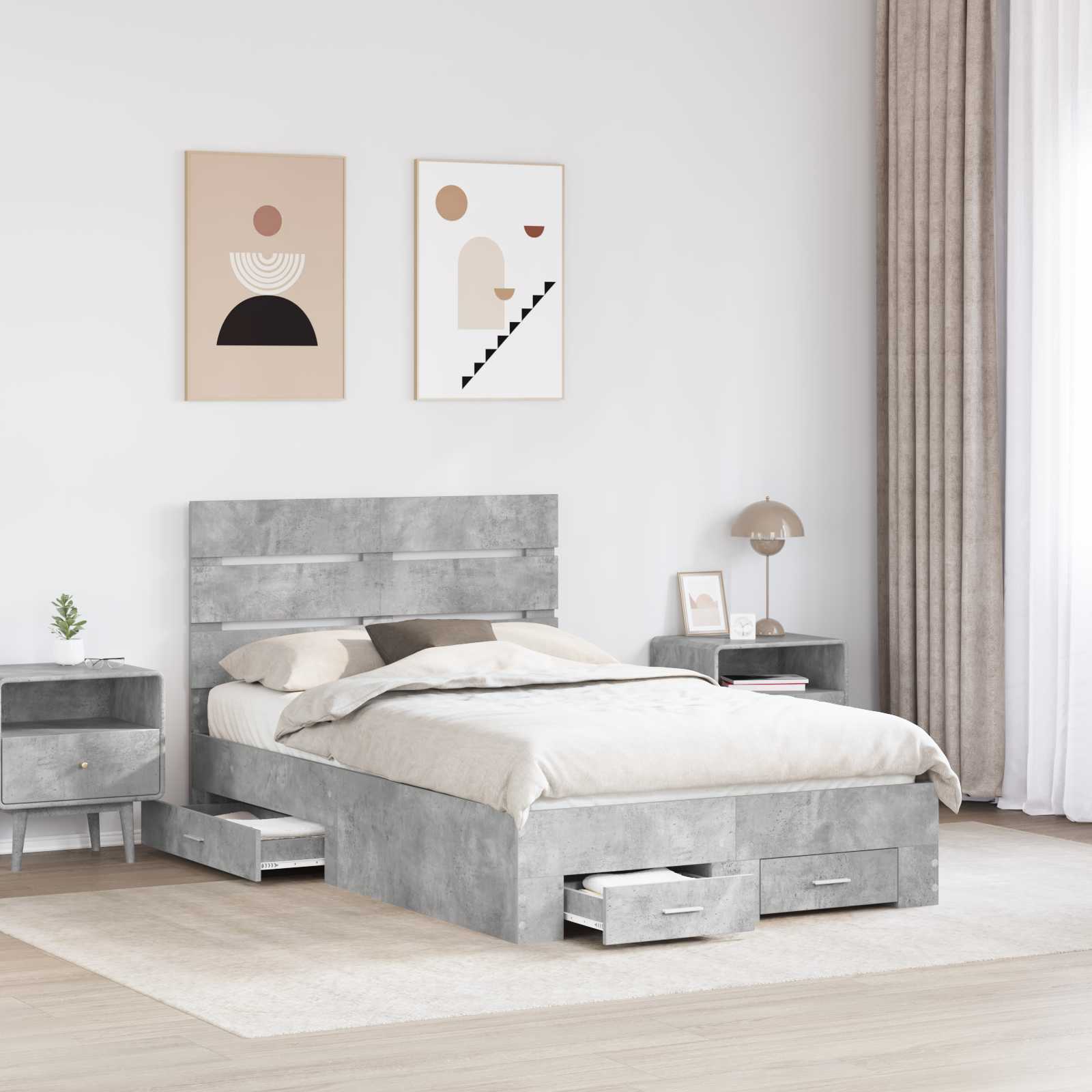 Cadre de lit Gris béton 135 x 190 cm Bois d'ingénierie - XIOS